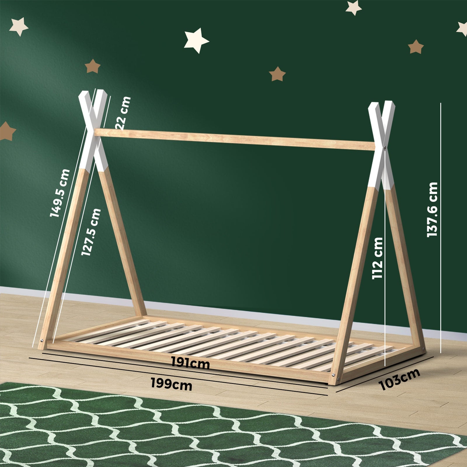 Oikiture Wooden Bed Frame Single Timber Teepee Bedframe Mattress Base Platform - Sunyee