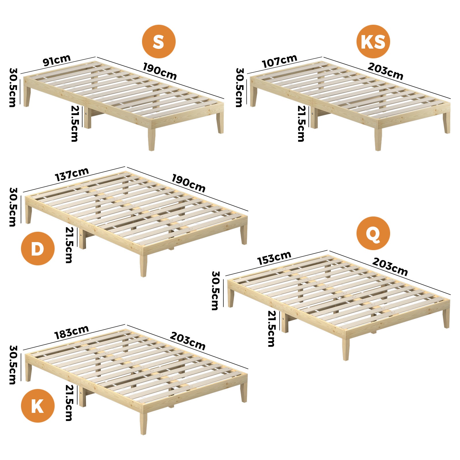 Oikiture Bed Frame Double Single King Single Size Wooden Timber Mattress Base