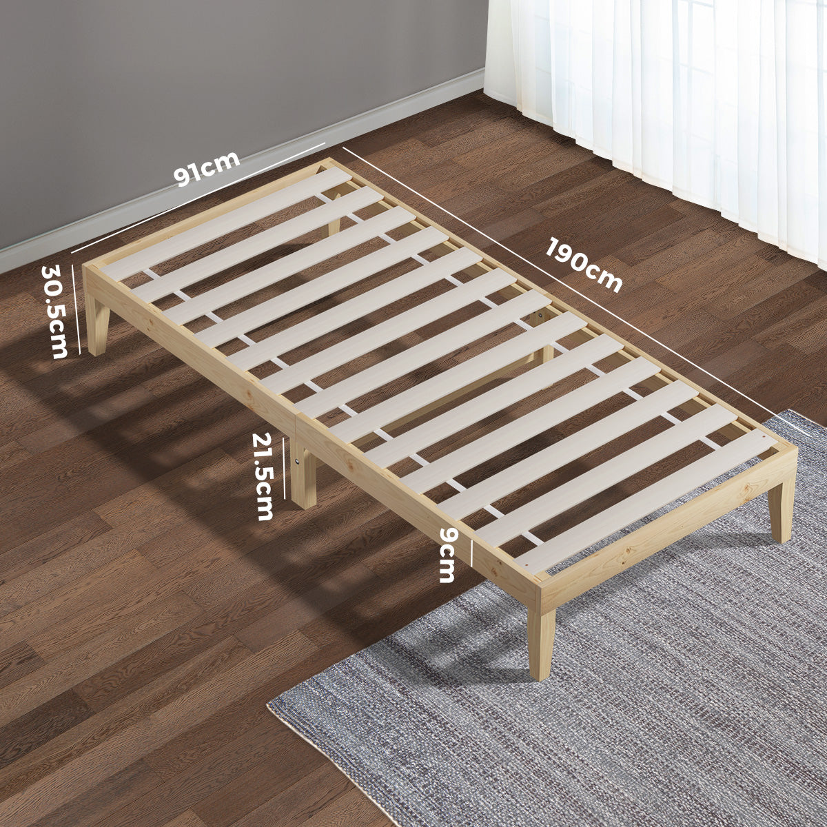 Oikiture Bed Frame Single Size Wooden SOFIE Pine Timber Mattress Base Bedroom - Sunyee