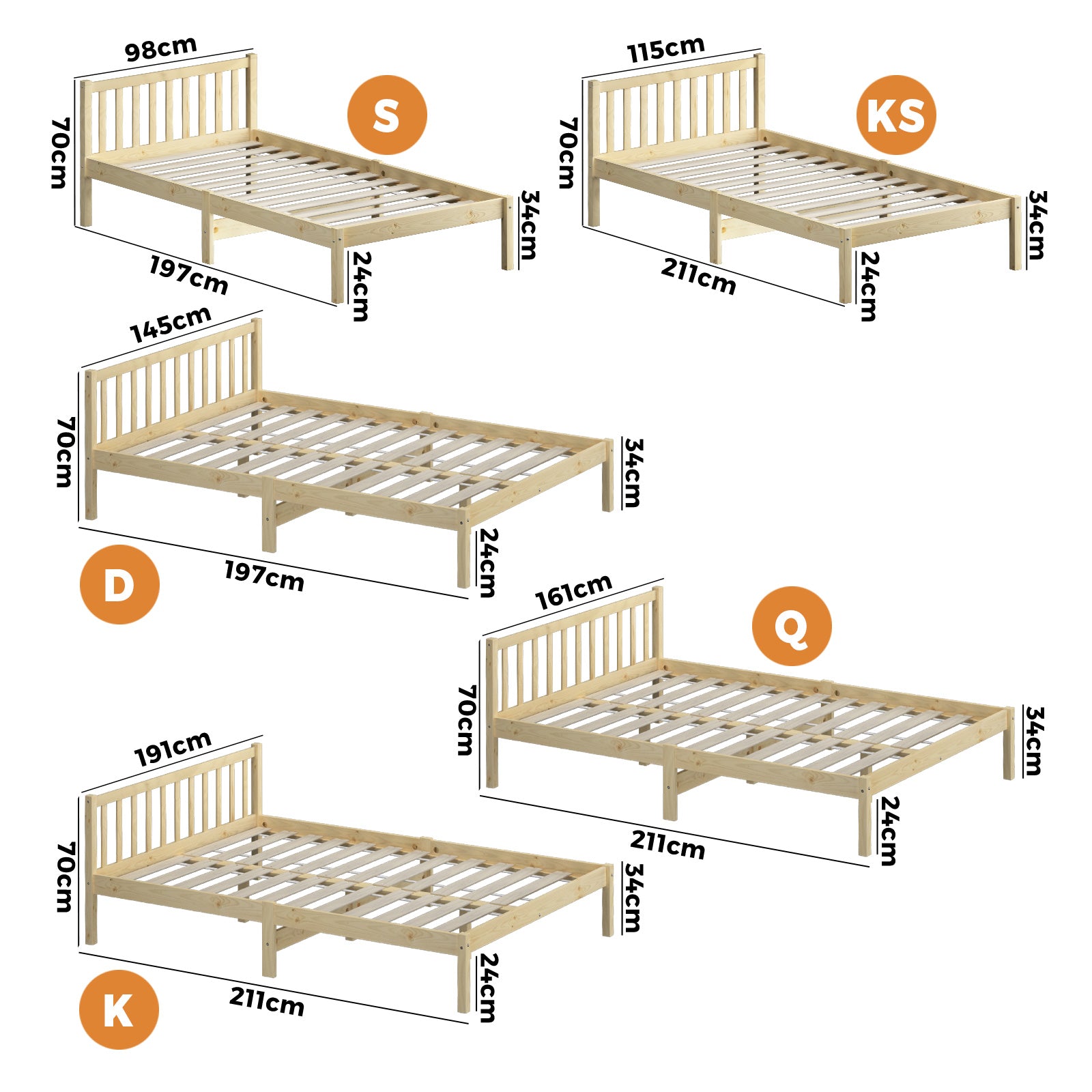 Oikiture Bed Frame Queen Double King Single Wooden Mattress Base Wood Headboard - Sunyee