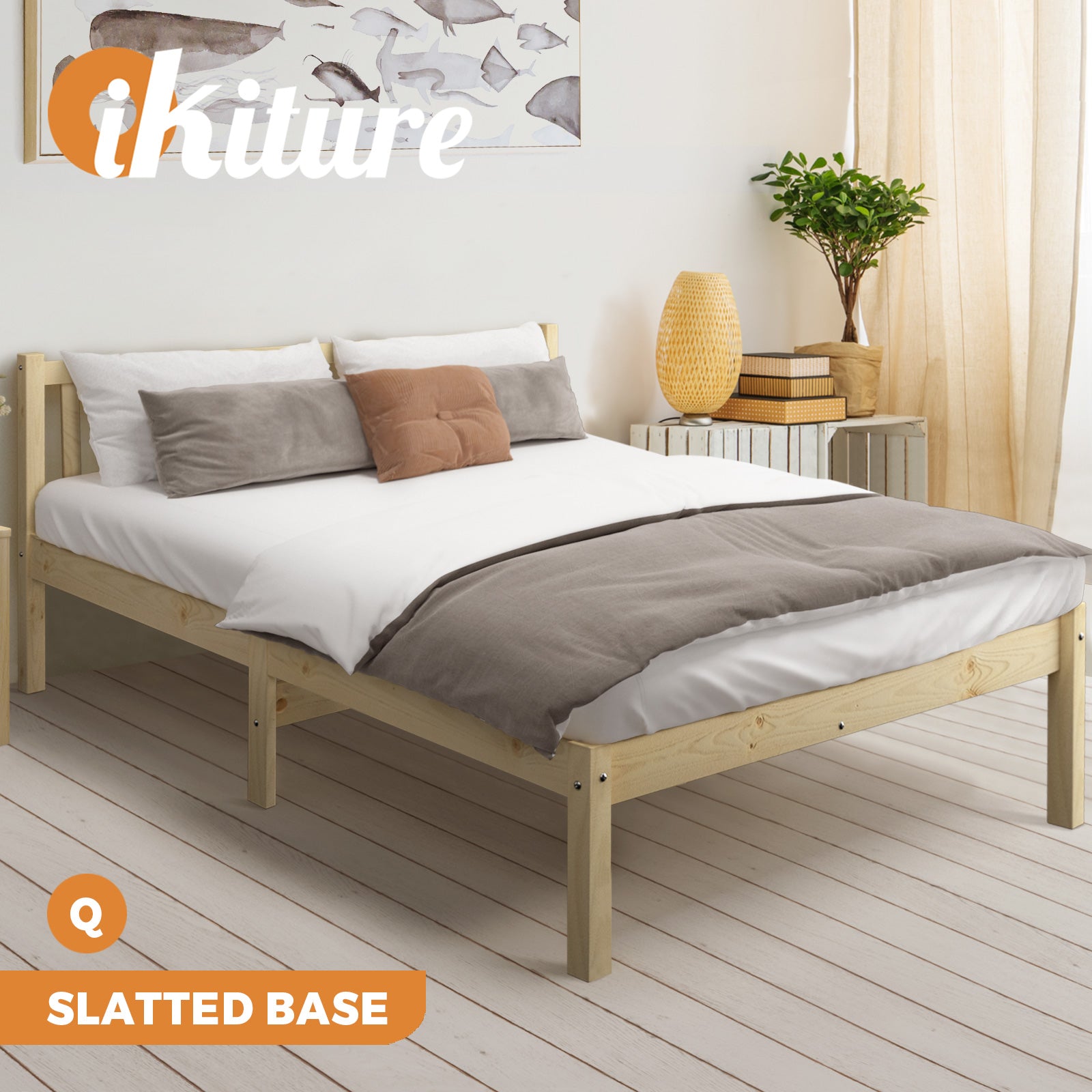 Oikiture Bed Frame Queen Double King Single Wooden Base Timber - Sunyee
