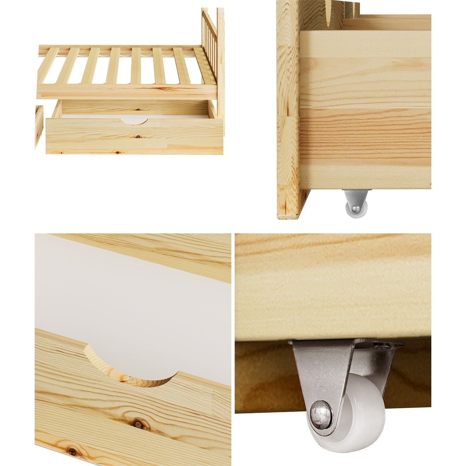Oikiture 2x Trundle Drawers for Bed Frame Base Storage with Wheels Wooden - Sunyee