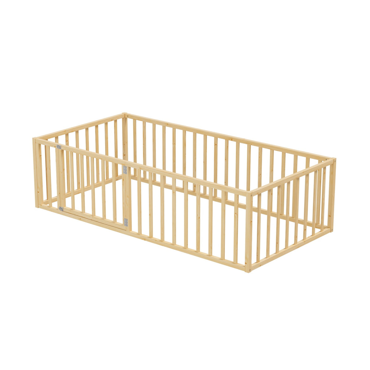 Oikiture 2-in-1 Kids Bed Frame Wood Single Toddler Play Centre Guard Fence Gate