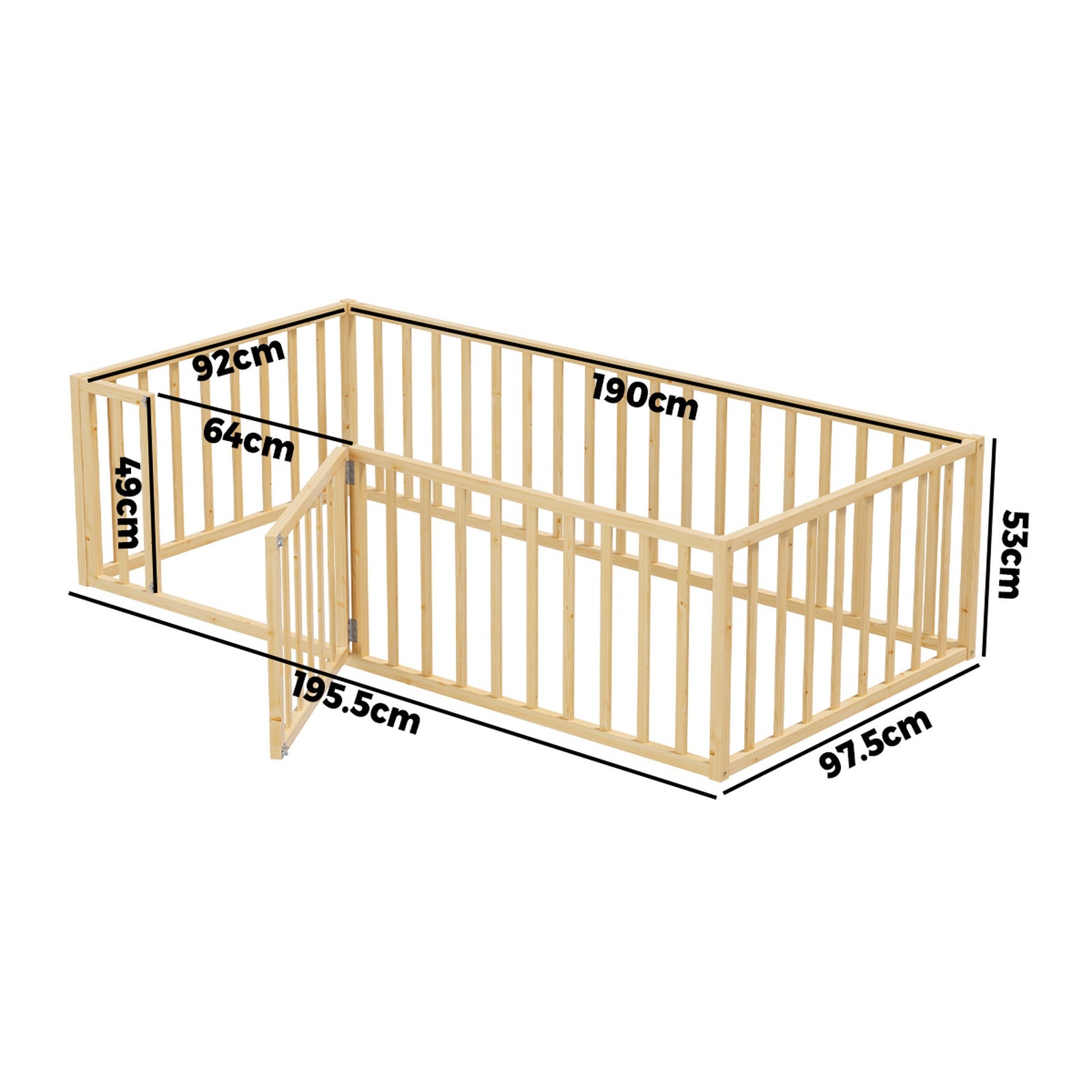 Oikiture 2-in-1 Kids Bed Frame Single Toddler Play Centre Guard Fence Gate Wood - Sunyee