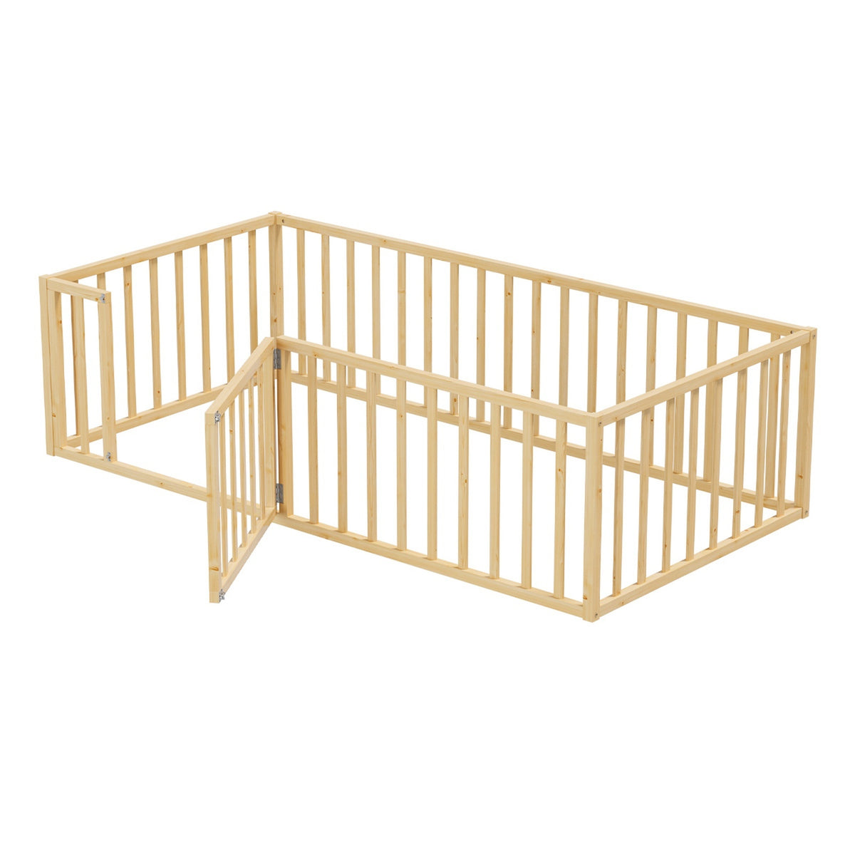 Oikiture 2-in-1 Kids Bed Frame Wood Single Toddler Play Centre Guard Fence Gate