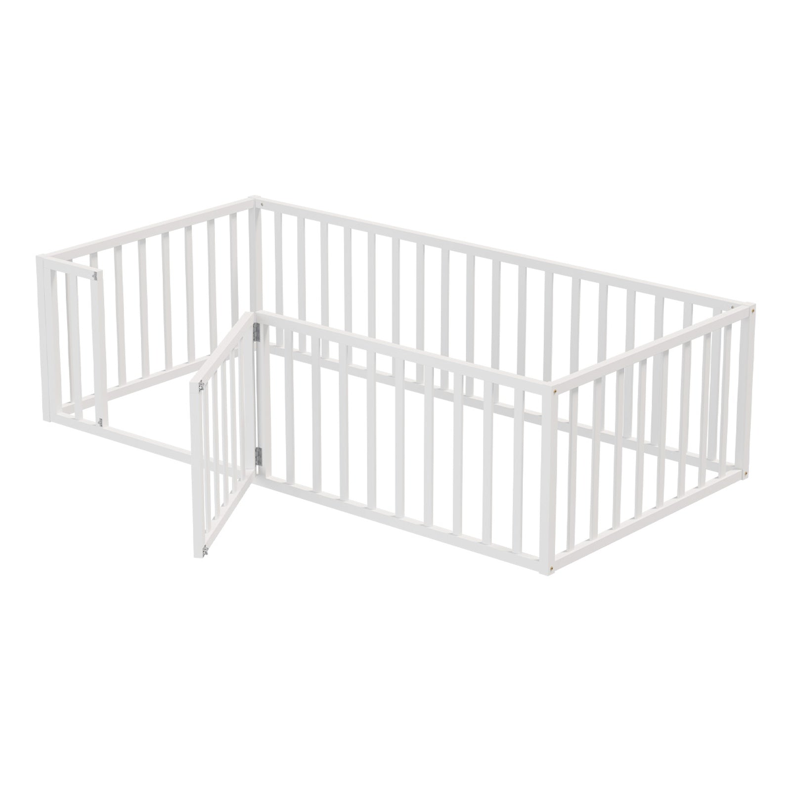 Oikiture 2-in-1 Kids Bed Frame Single Toddler Play Centre Guard Fence Gate White - Sunyee