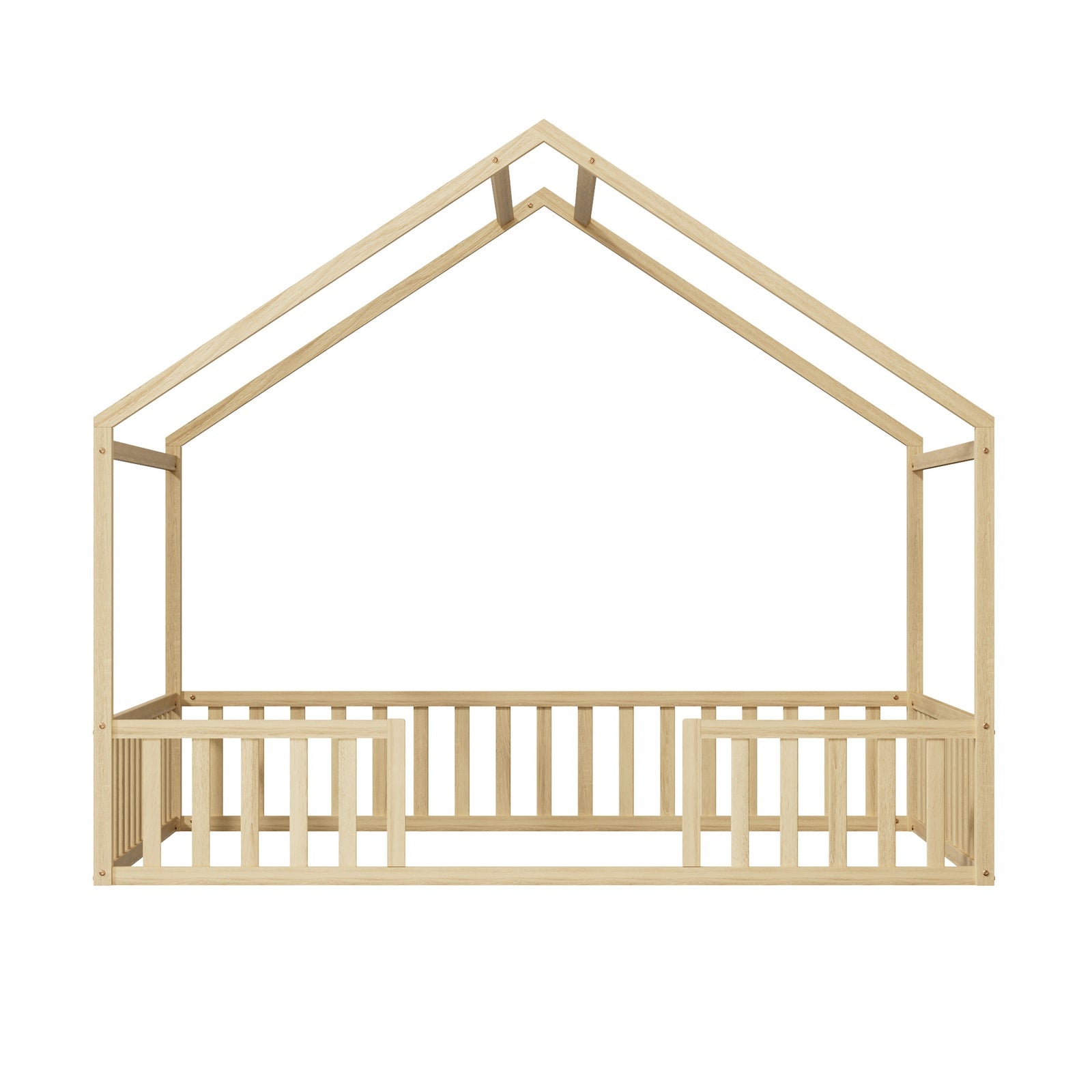 Oikiture Double House Beds Kids Wooden Bed Frame Timber Slats Free Base Natural - Sunyee