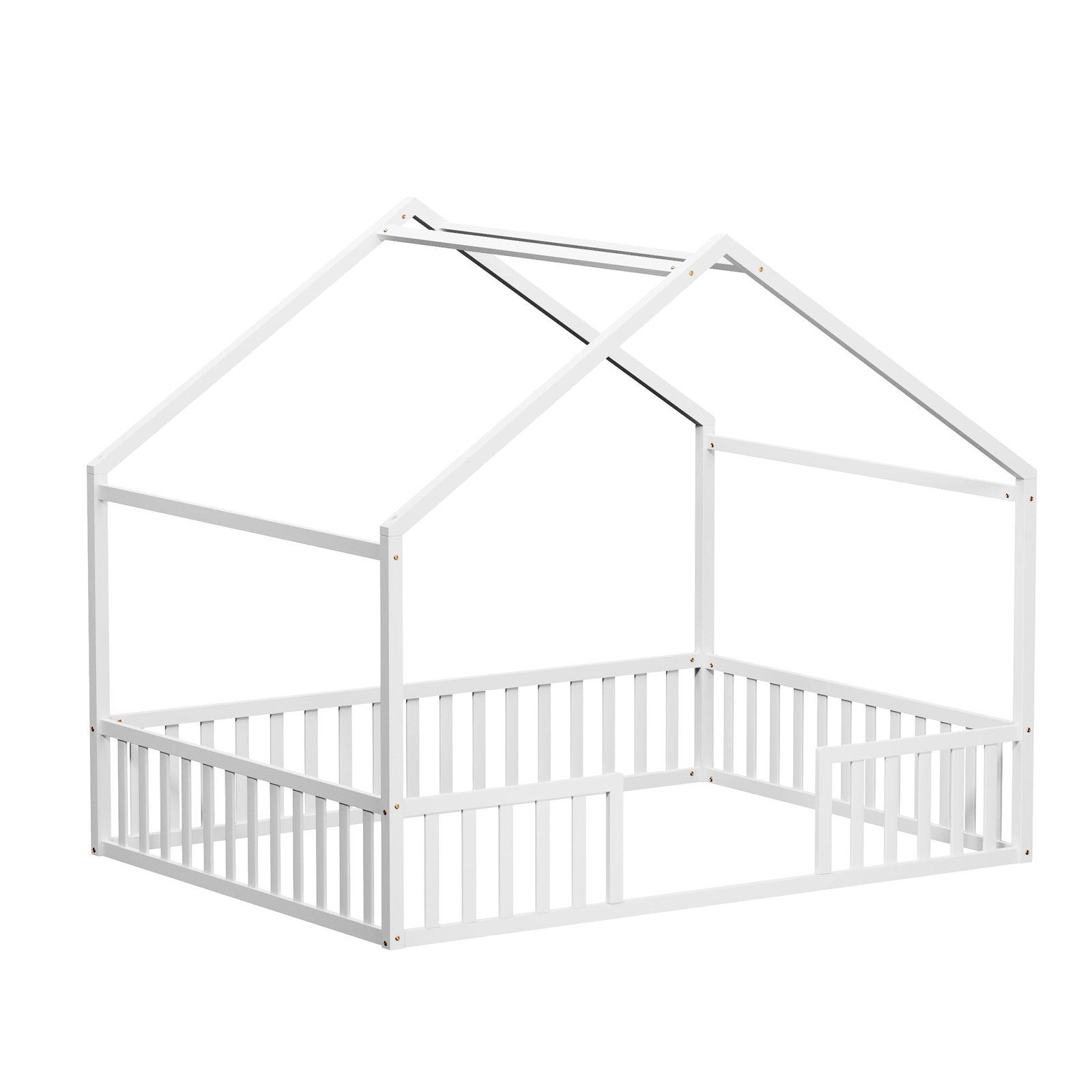 Oikiture Double House Beds Kids Wooden Bed Frame Timber Slats Free Base White - Sunyee