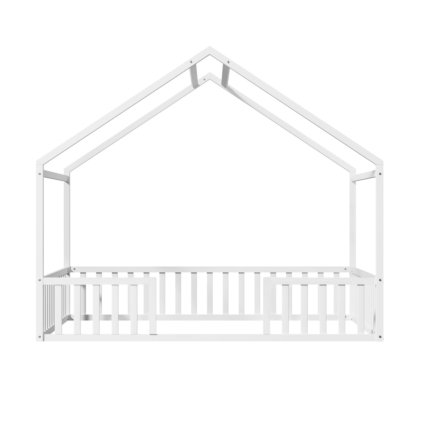 Oikiture Double House Beds Kids Wooden Bed Frame Timber Slats Free Base White - Sunyee