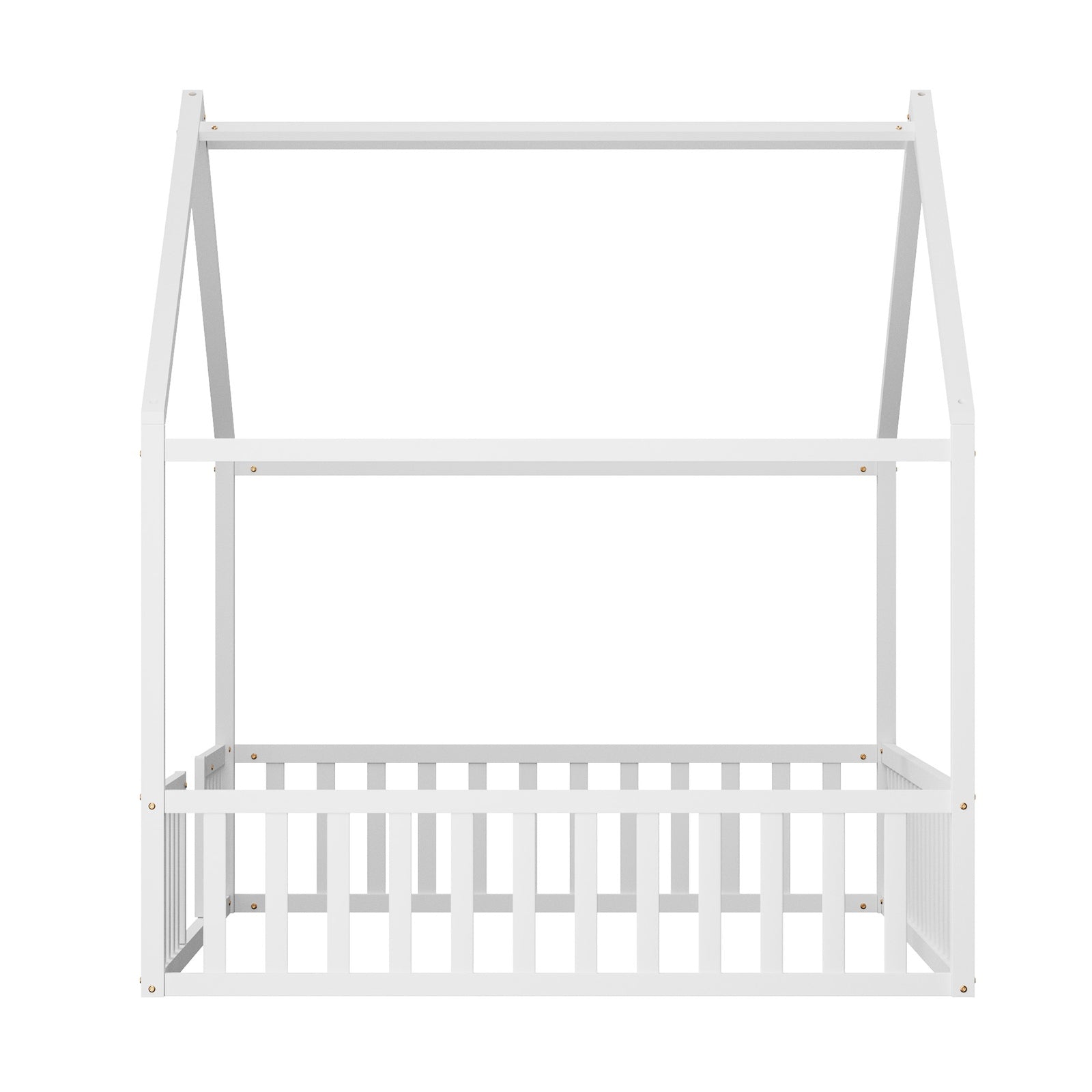 Oikiture Double House Beds Kids Wooden Bed Frame Timber Slats Free Base White - Sunyee