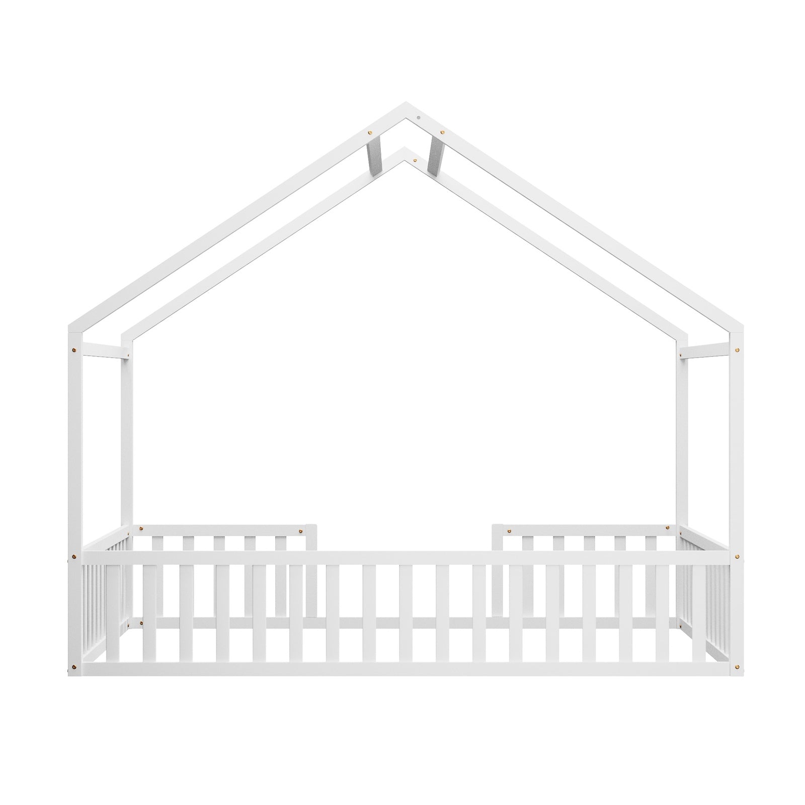 Oikiture Double House Beds Kids Wooden Bed Frame Timber Slats Free Base White - Sunyee
