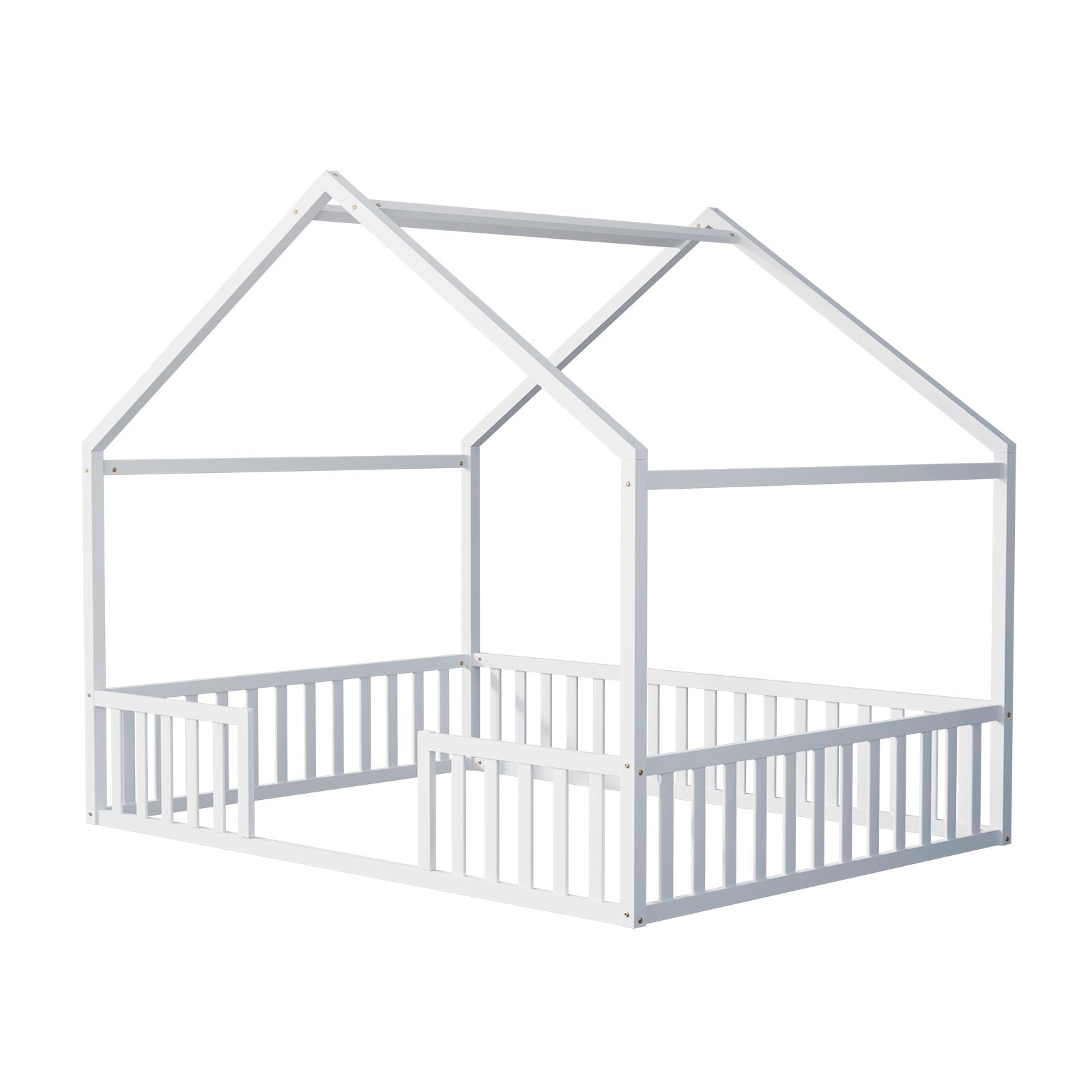 Oikiture Wooden Kids Bed Frame House Beds Natural White King Single Double - Sunyee