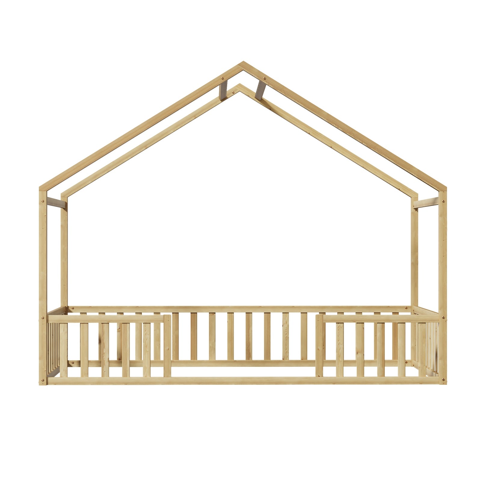 Oikiture Wooden Kids Bed Frame King Single House Beds Timber No Slats Natural - Sunyee