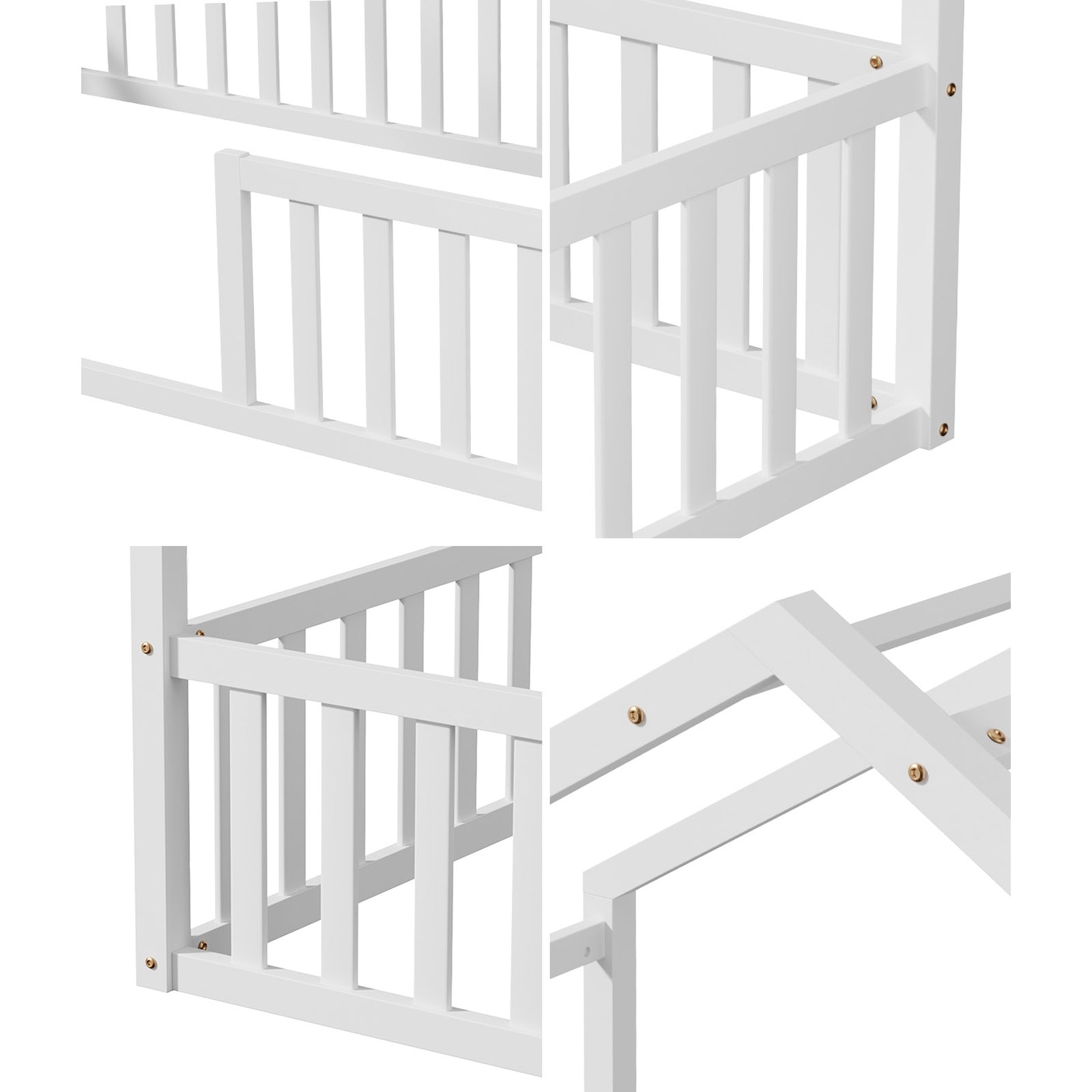 Oikiture Wooden Kids Bed Frame King Single House Beds Timber No Slats White - Sunyee