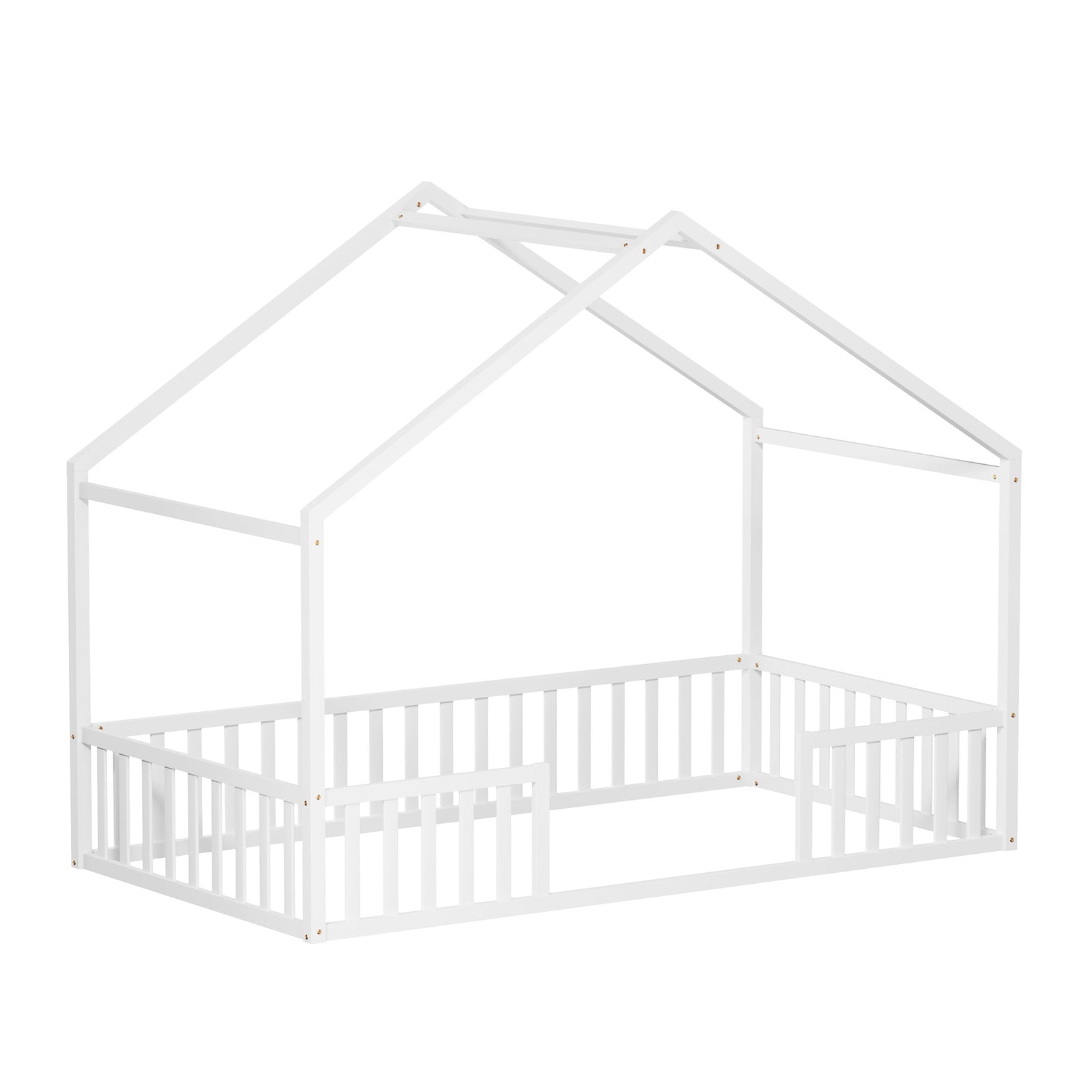 Oikiture Wooden Kids Bed Frame King Single House Beds Timber No Slats White - Sunyee