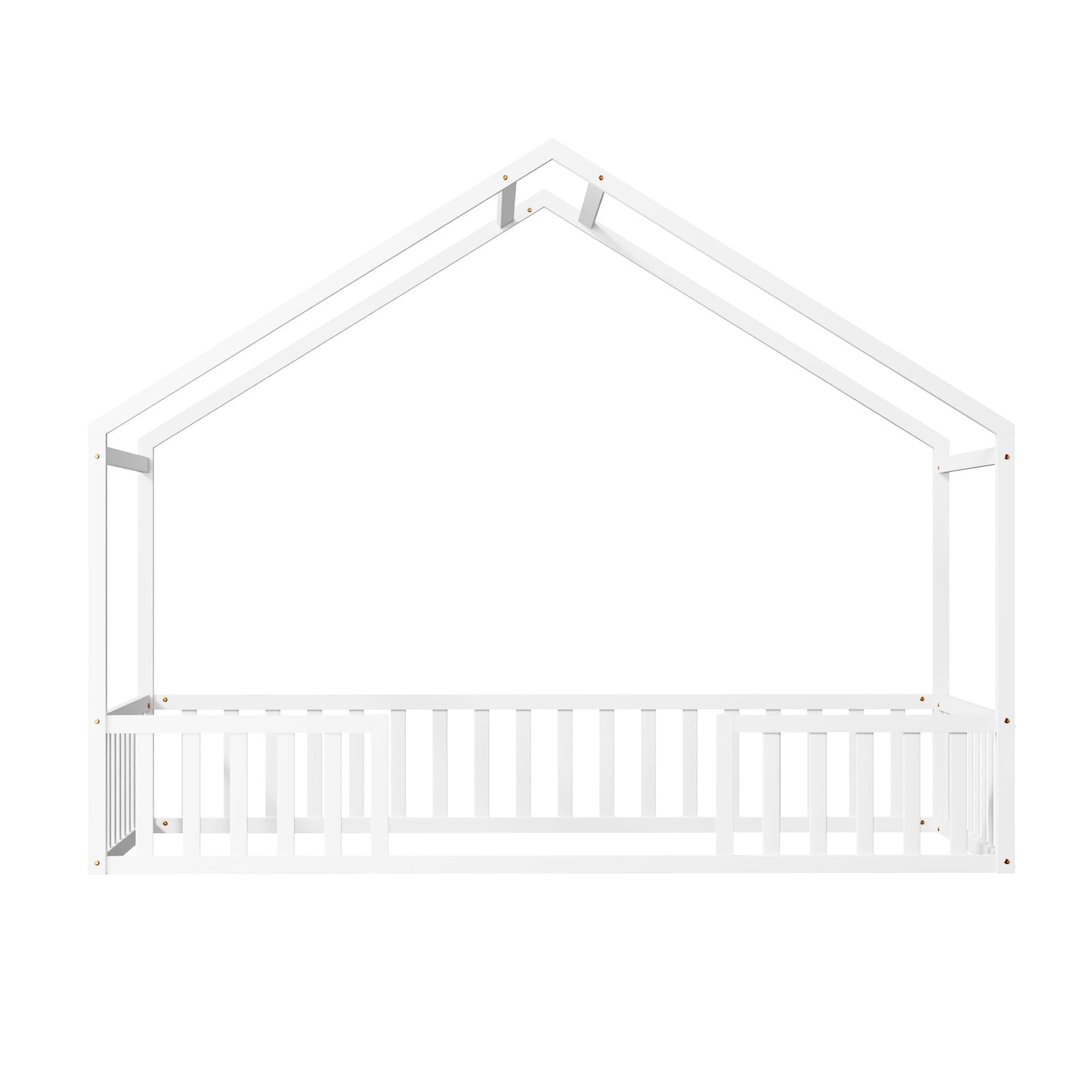 Oikiture Wooden Kids Bed Frame King Single House Beds Timber No Slats White - Sunyee