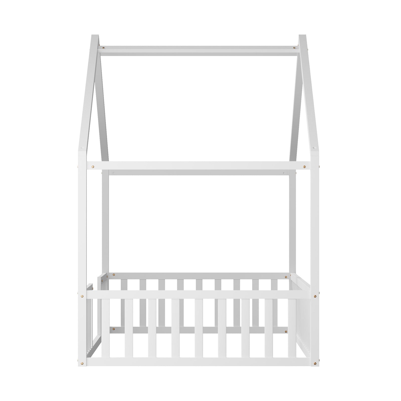 Oikiture Wooden Kids Bed Frame King Single House Beds Timber No Slats White - Sunyee