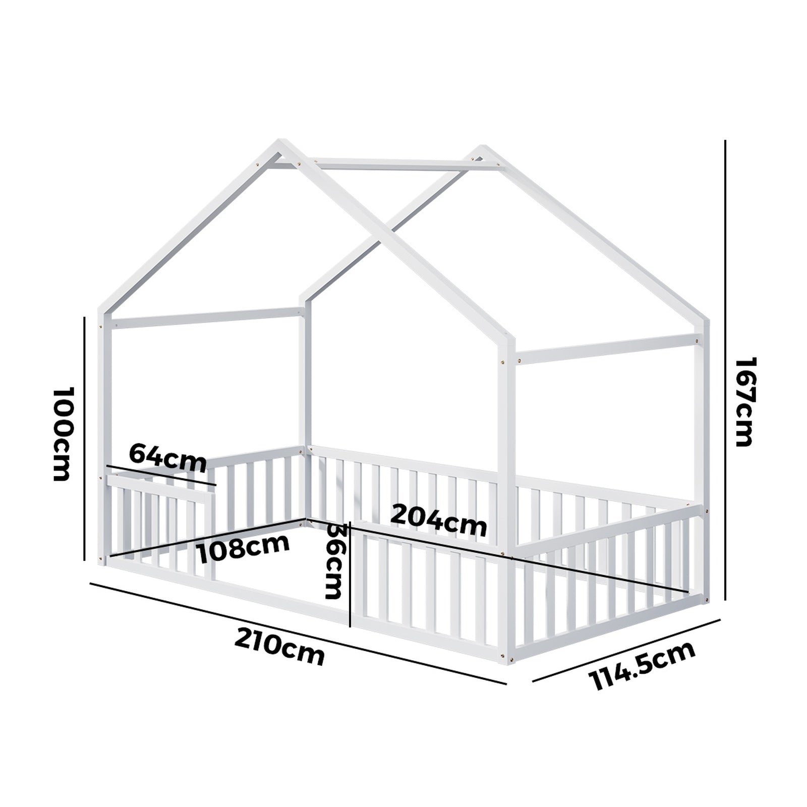 Oikiture Wooden Kids Bed Frame King Single House Beds Timber No Slats White - Sunyee