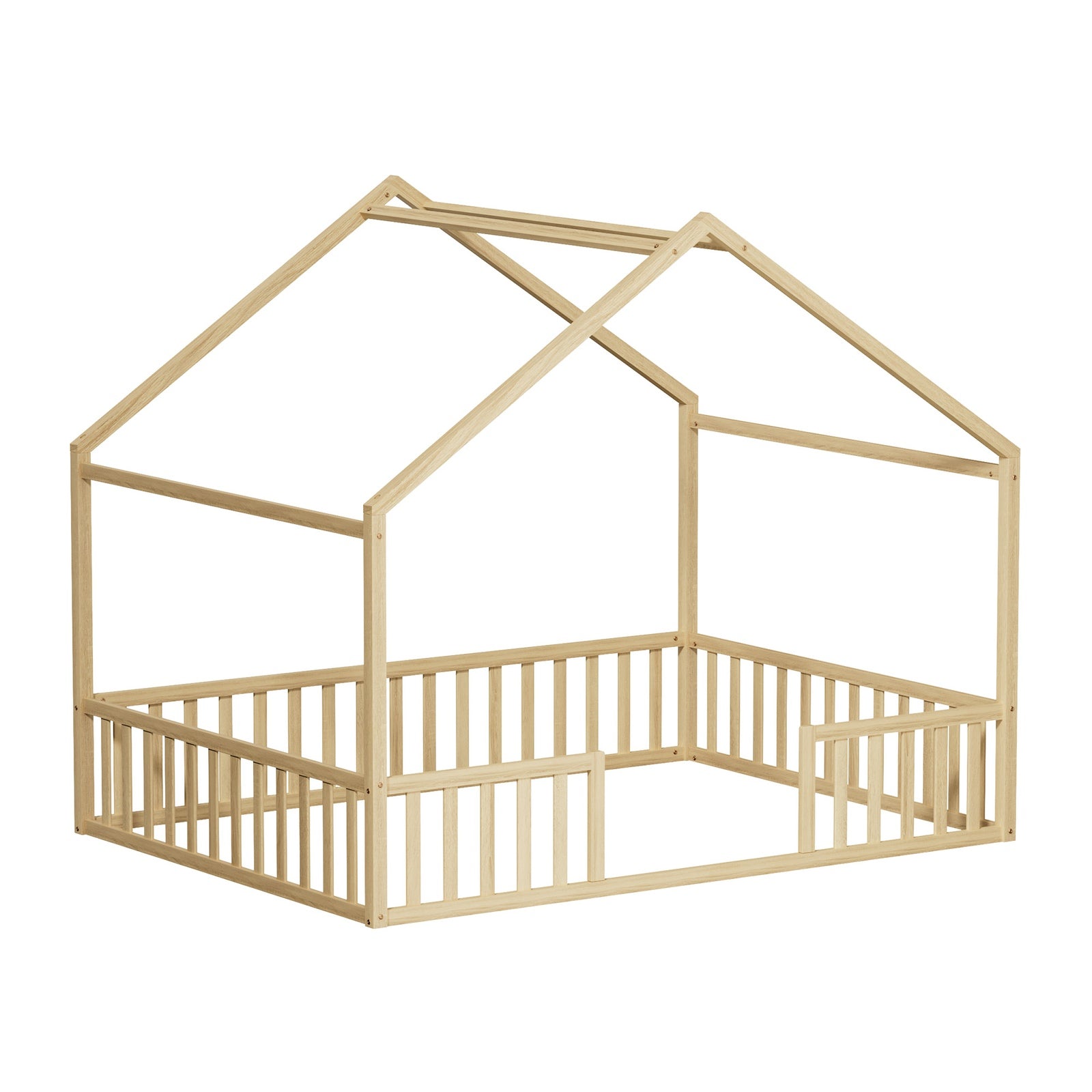 Oikiture Wooden Kids Bed Frame House Beds Natural White King Single Double - Sunyee