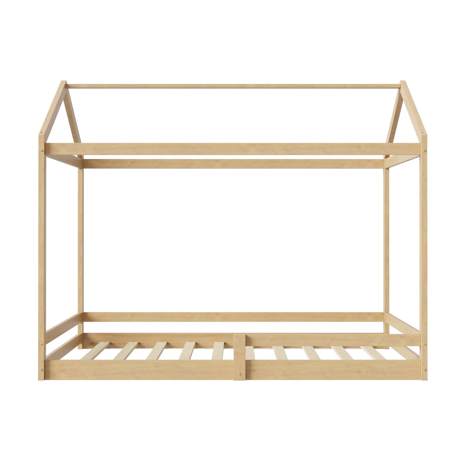 Oikiture Double Kids Wooden Bed Frame Timber House Beds Base with Fence Natural - Sunyee