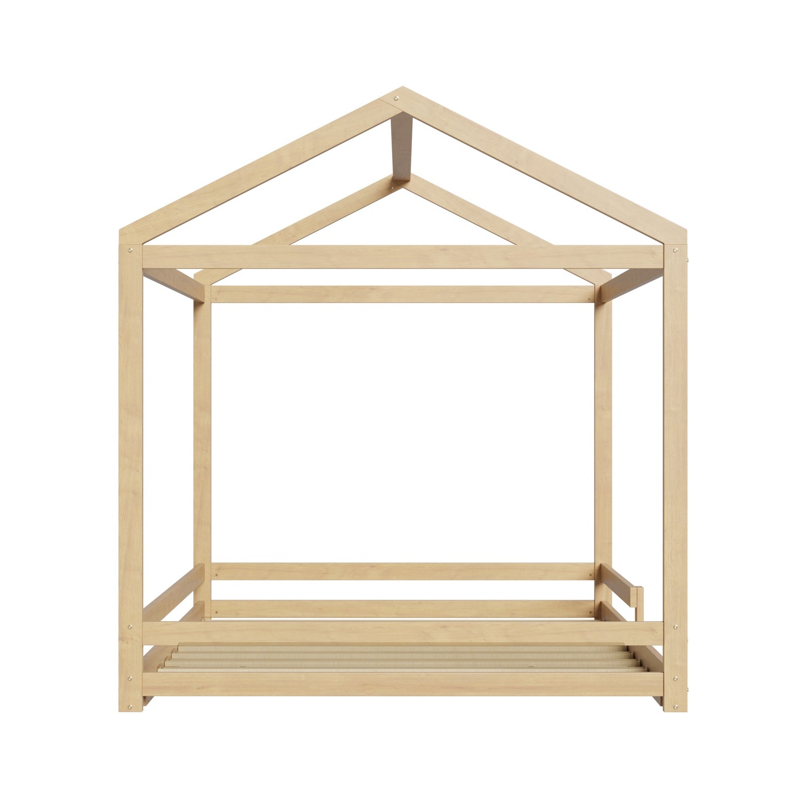 Oikiture Double Kids Wooden Bed Frame Timber House Beds Base with Fence Natural - Sunyee