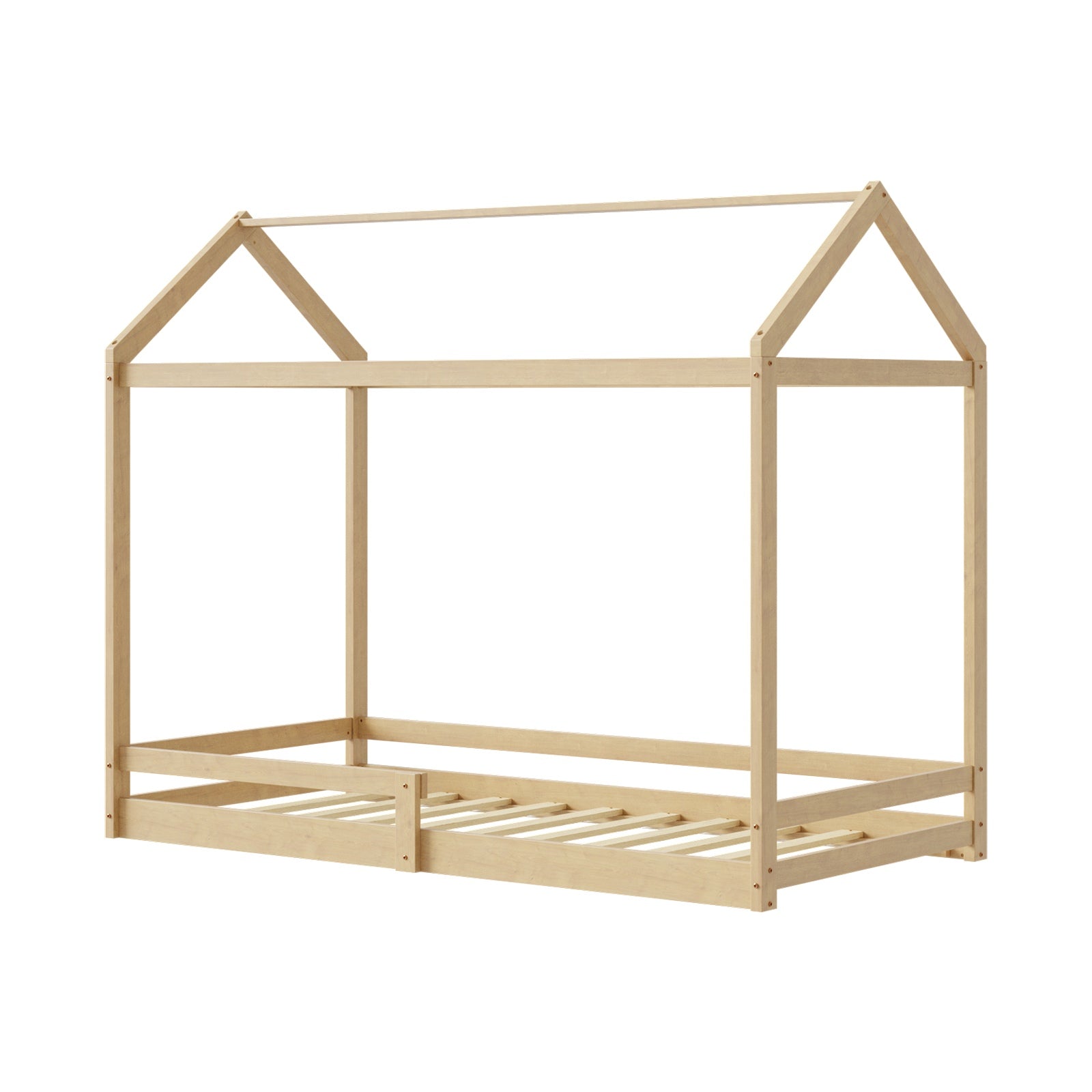 Oikiture Kids Wooden Bed Frame House Beds Base Timber with Fence Single Natural - Sunyee