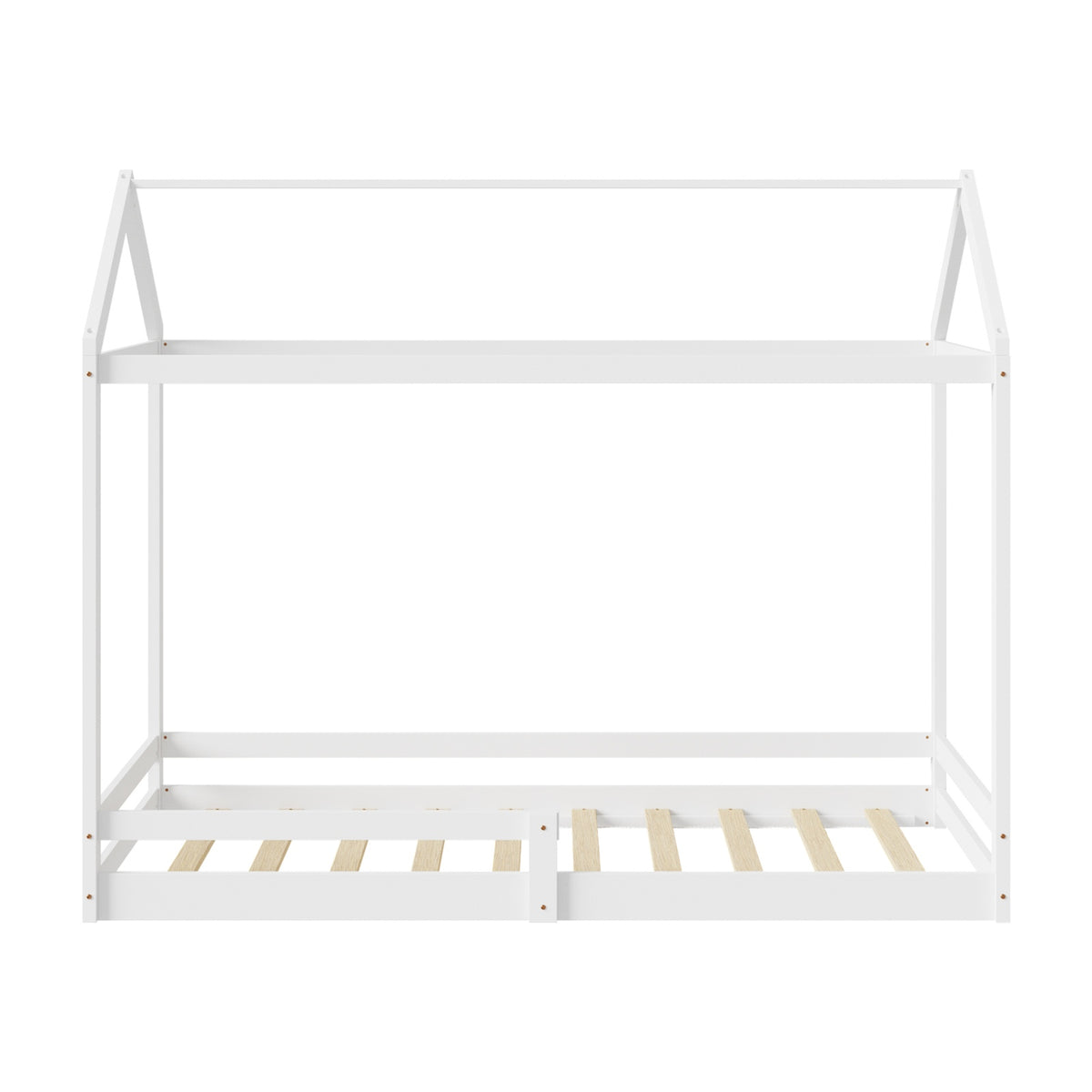 Oikiture Kids Wooden Bed Frame House Beds Base Timber with Fence Single White - Sunyee