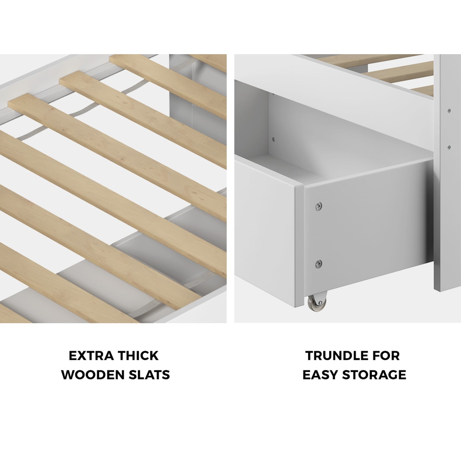 Oikiture Kids Bed Frame Single Daybed with Trundle Storage Drawers Timber White - Sunyee