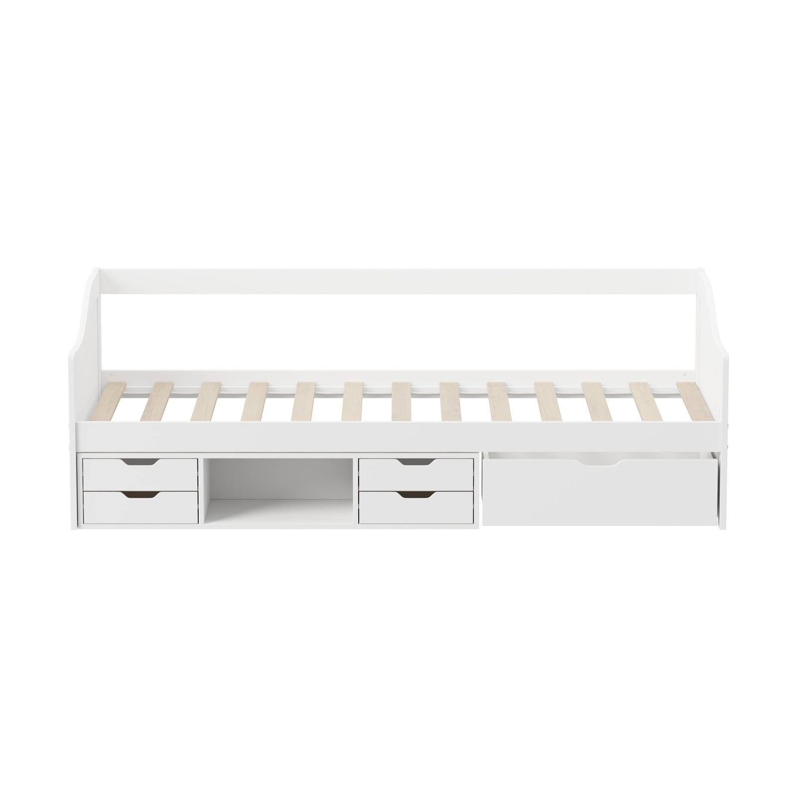 Oikiture Kids Bed Frame Single Daybed with Trundle Storage Drawers Timber White - Sunyee