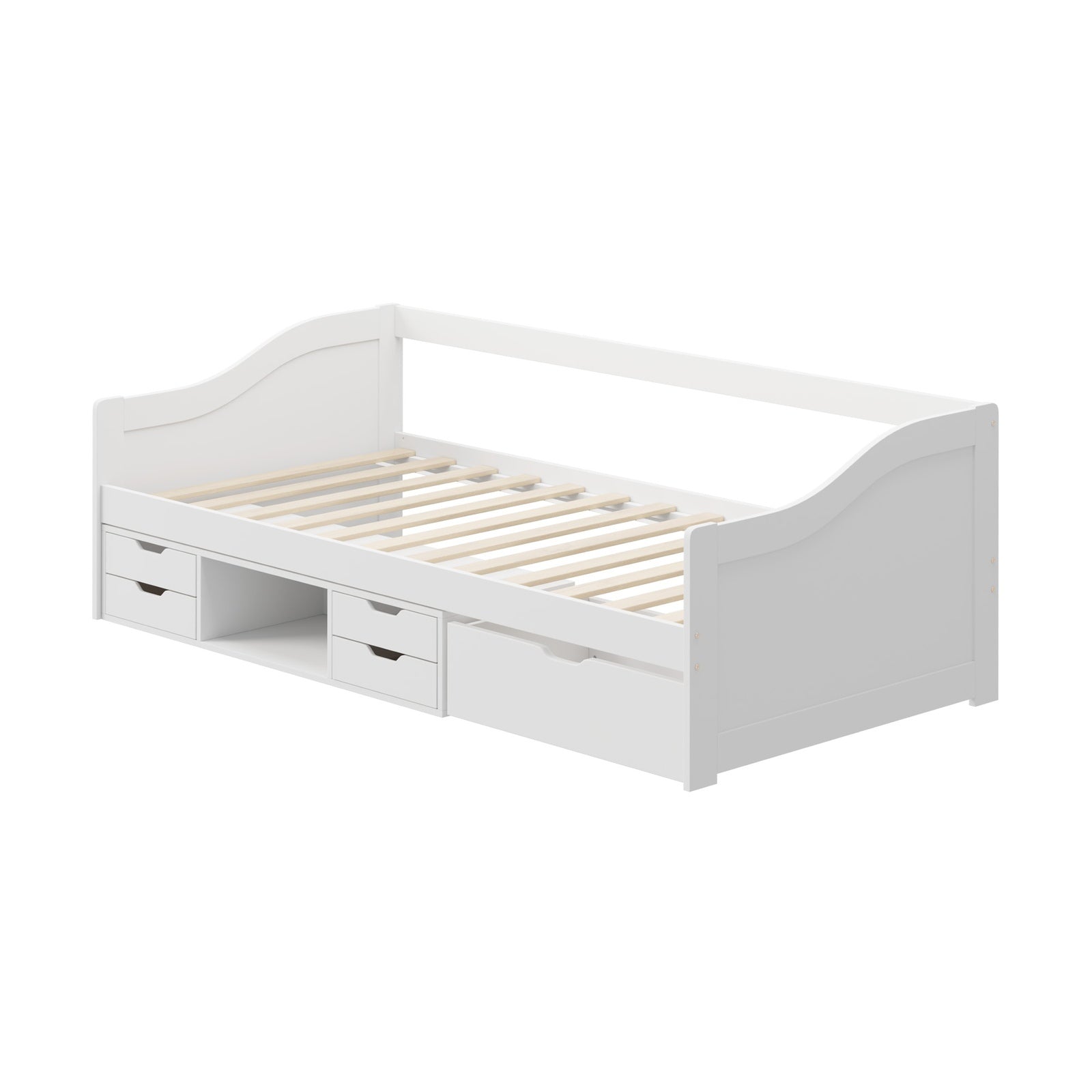 Oikiture Kids Bed Frame Single Daybed with Trundle Storage Drawers Timber White - Sunyee