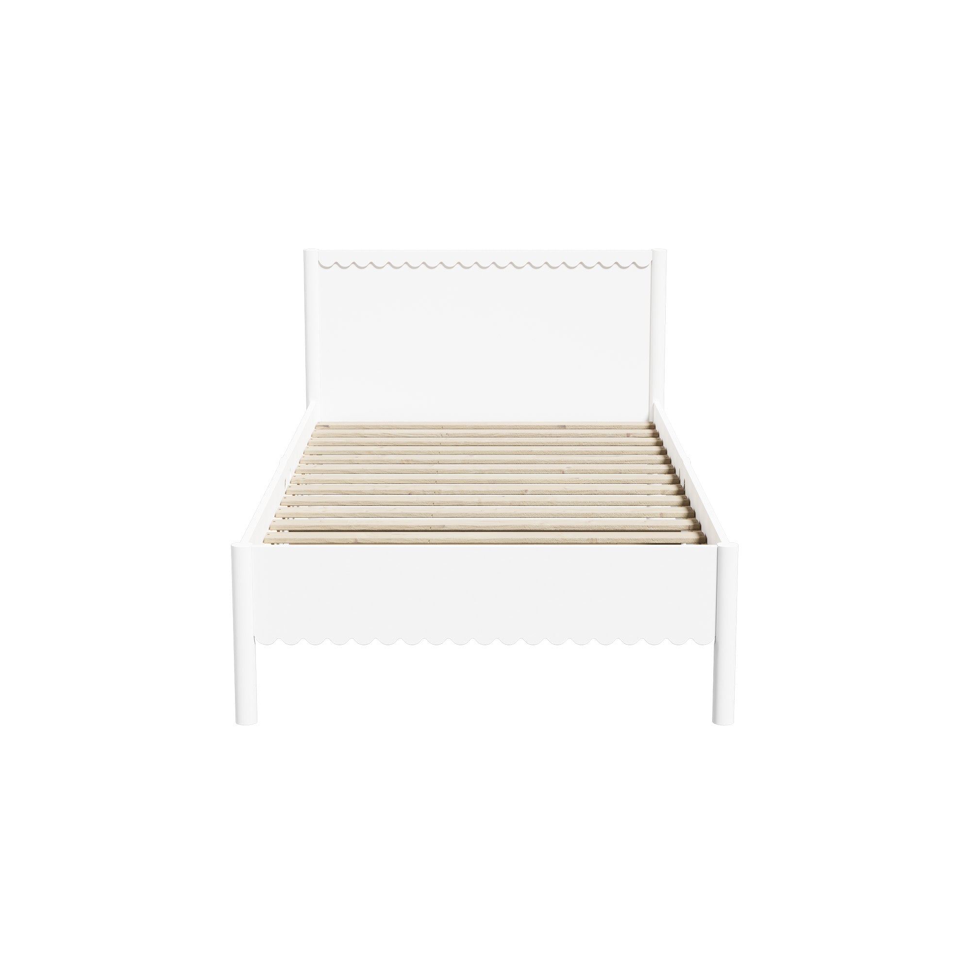 Oikiture Scalloped Bed Wooden Kids Bed Frame Solid Pine Timber King Single White - Sunyee