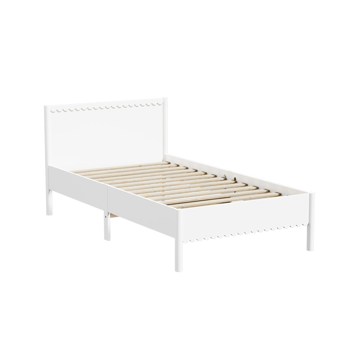 Oikiture Wooden Kids Bed Frame Scalloped Bed Solid Pine Timber King Single White - Sunyee