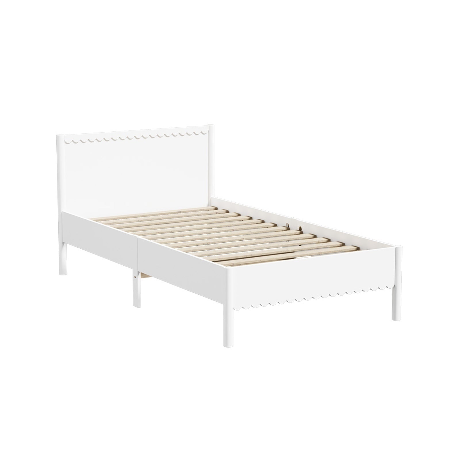 Oikiture Wooden Kids Bed Frame Scalloped Bed Solid Pine Timber King Single White - Sunyee