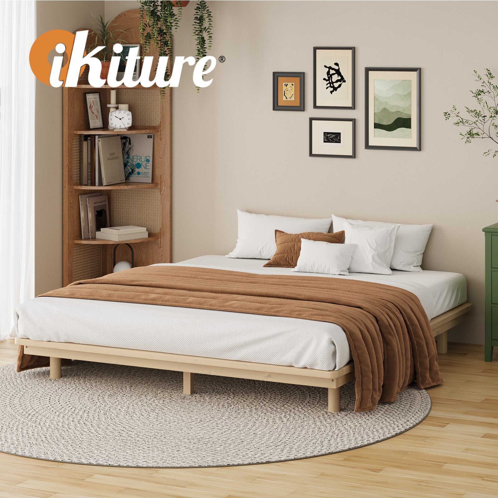 Oikiture Bed Frame King Size Wooden Bed Base Timber Floating Beds - Sunyee