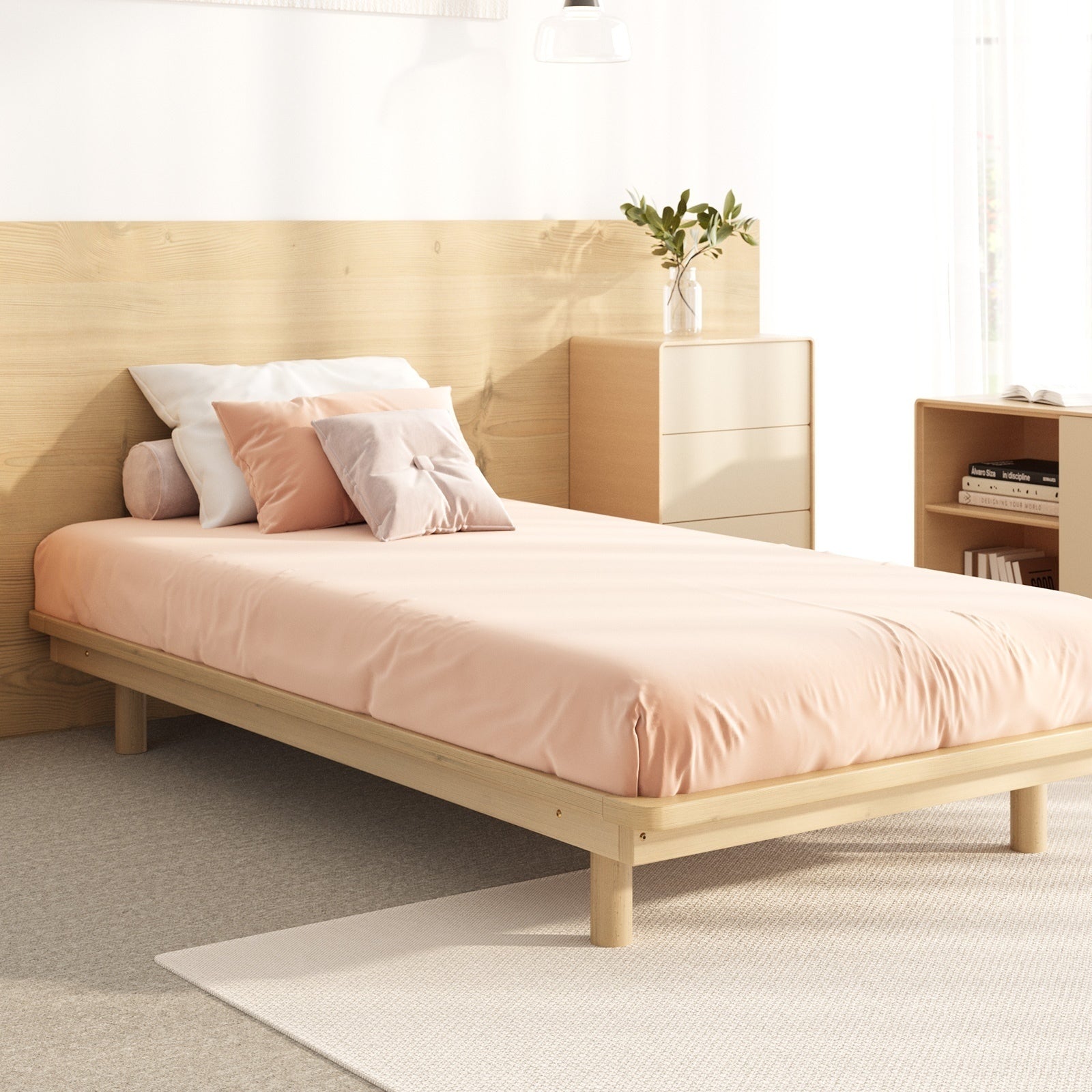 Oikiture Bed Frame King Single Size Wooden Bed Base Timber Floating Beds - Sunyee