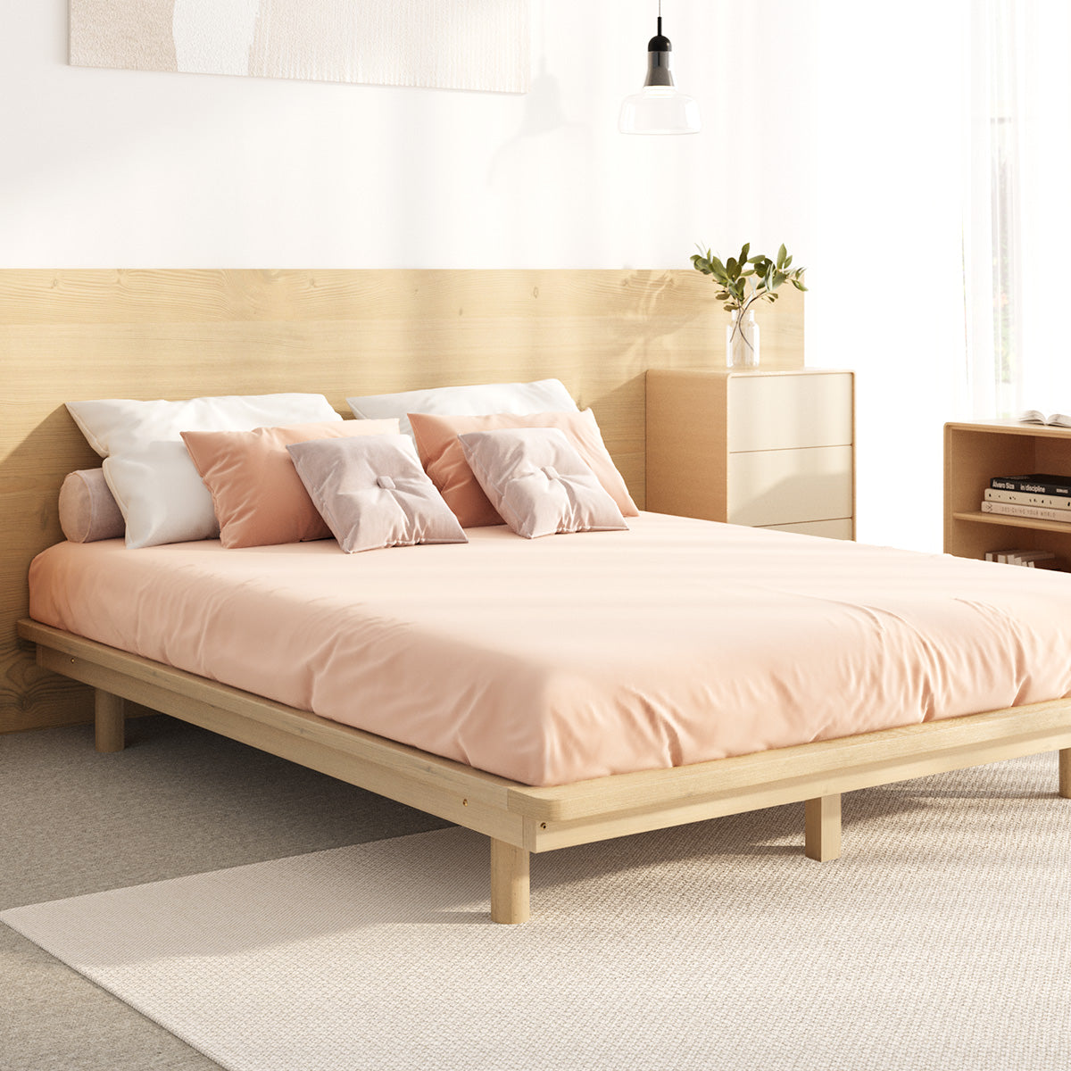 Oikiture Bed Frame Queen Size Wooden Timber Bed Base Floating Beds - Sunyee