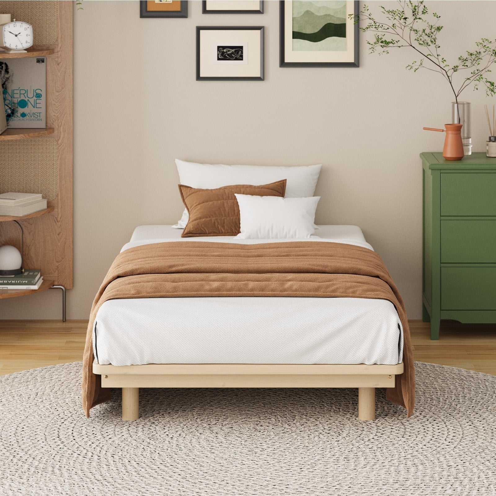 Oikiture Bed Frame Single Size Wooden Bed Base Timber Floating Beds - Sunyee
