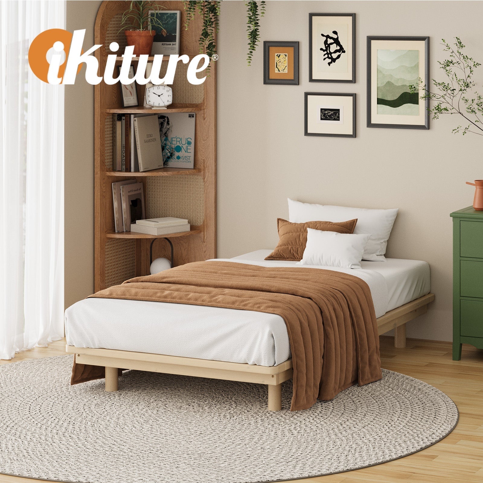 Oikiture Bed Frame Single Size Wooden Bed Base Timber Floating Beds - Sunyee
