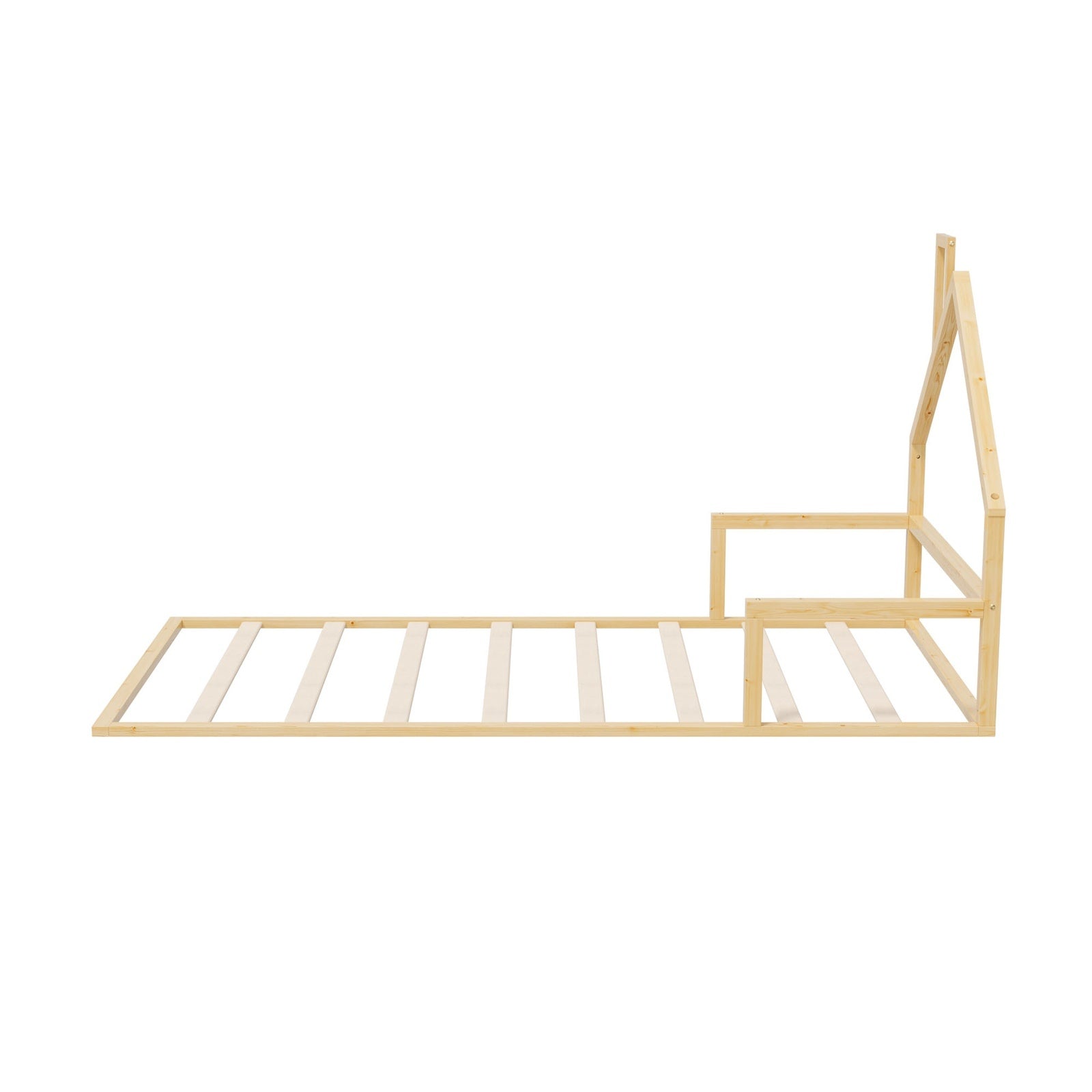 Oikiture Wooden Kids Bed Frame Floor Beds Chimney Platform King Single Natural