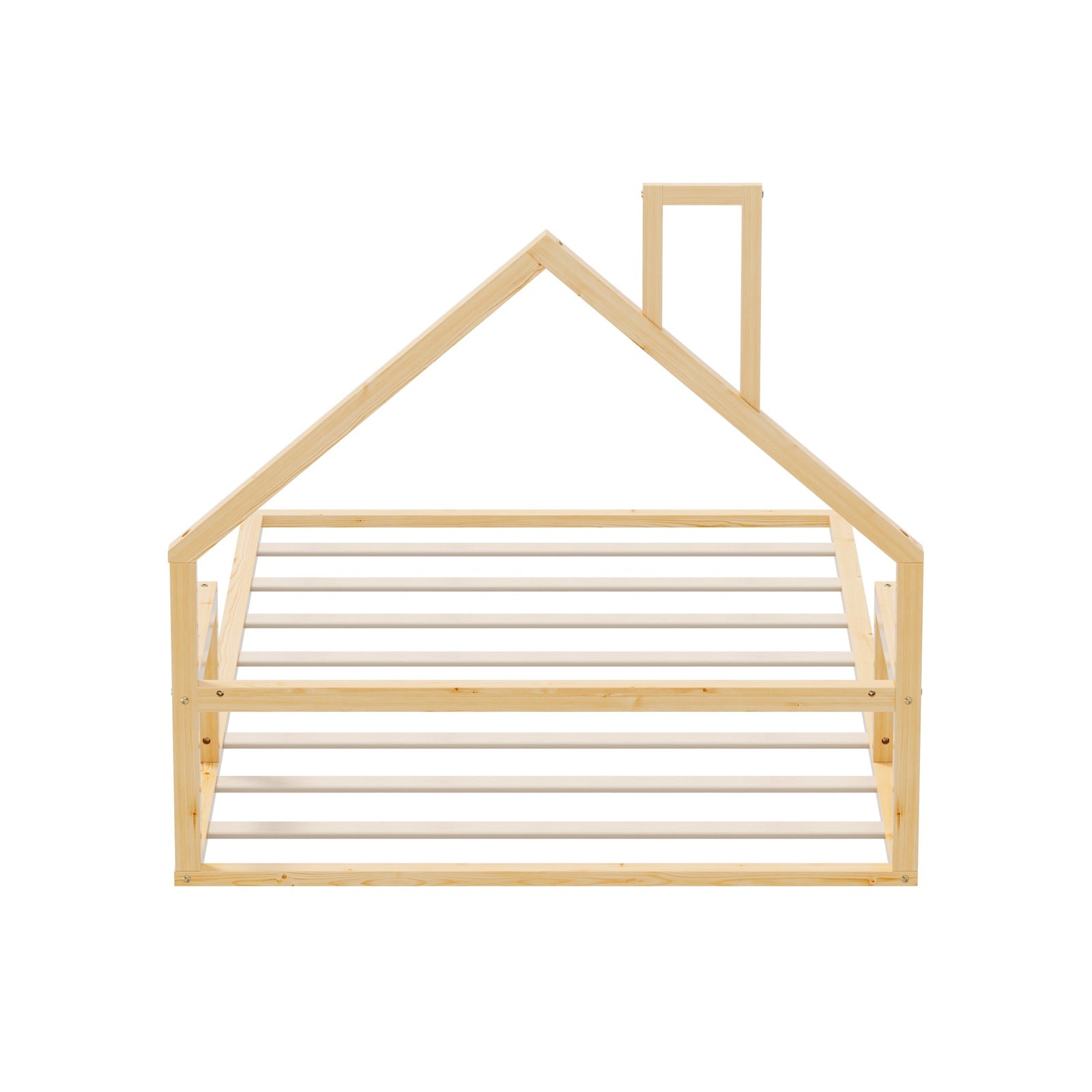 Oikiture Wooden Kids Bed Frame Floor Beds Chimney Platform King Single Natural