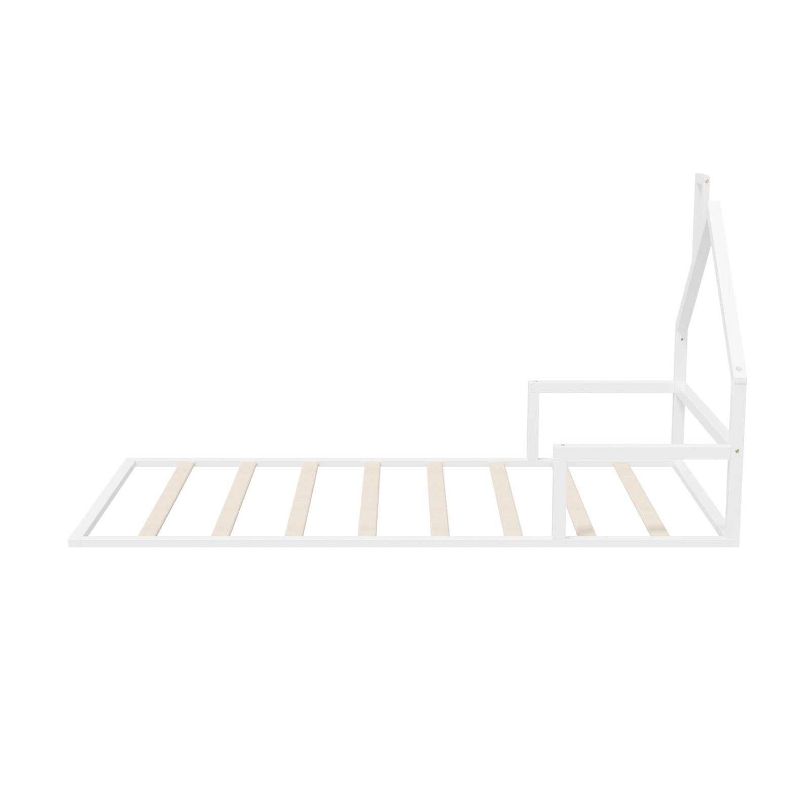 Oikiture Wooden Kids Bed Frame Floor Beds Chimney Platform King Single White - Sunyee