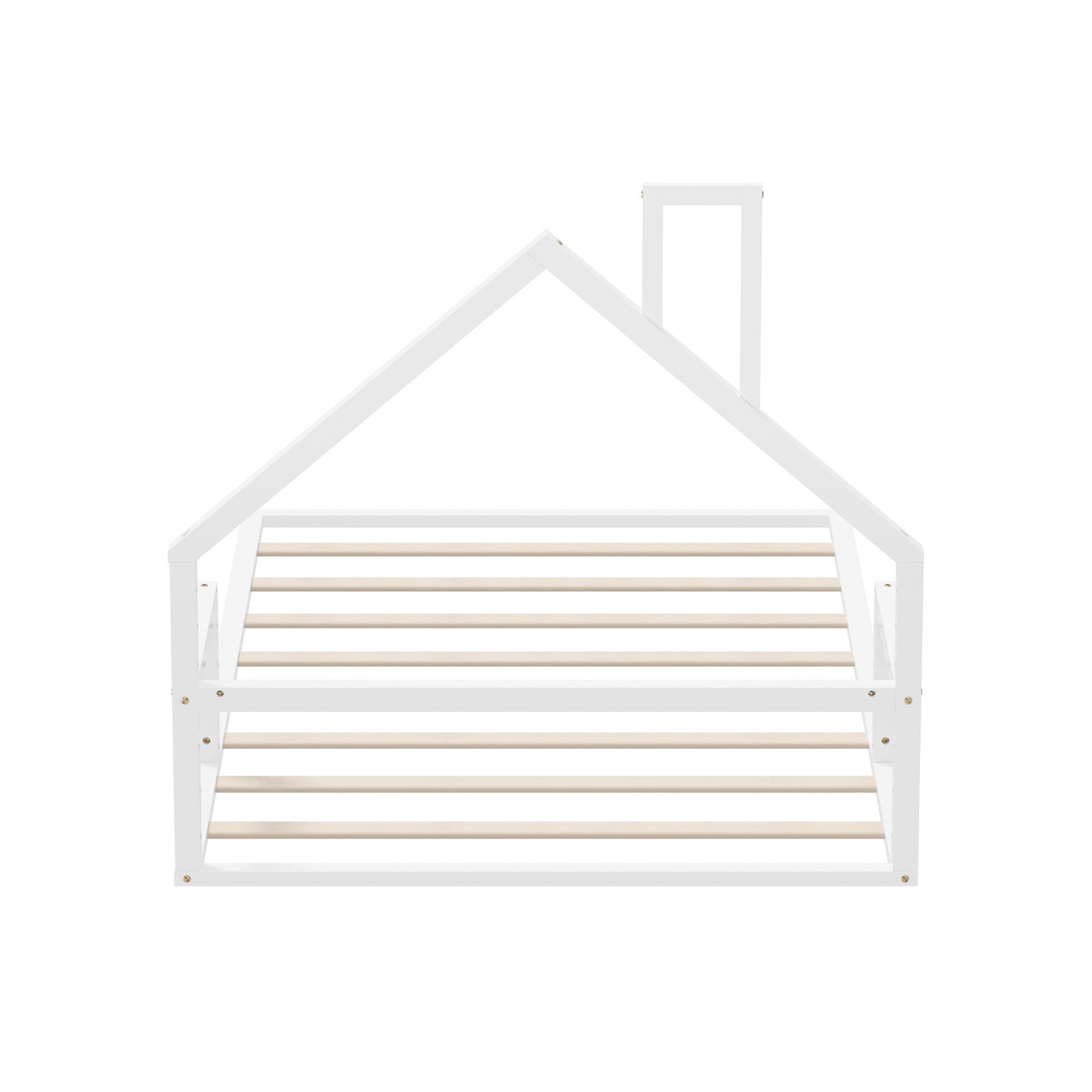 Oikiture Wooden Kids Bed Frame Floor Beds Chimney Platform King Single White - Sunyee