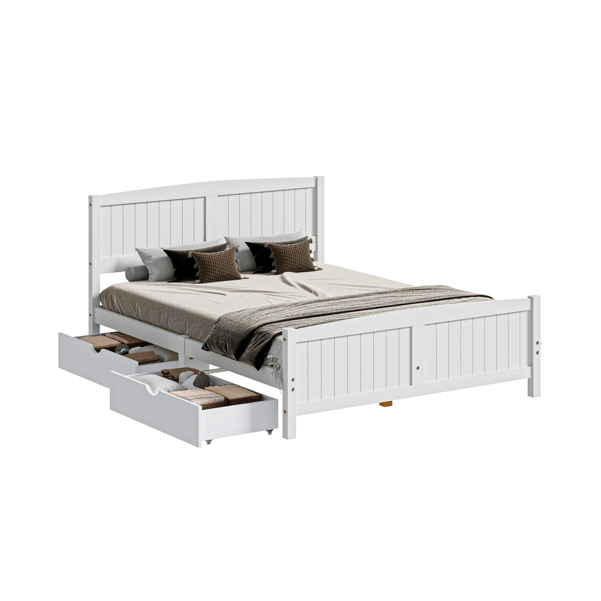 Oikiture Wooden Bed Frame Quenn Double King Single Base with Drawers White META