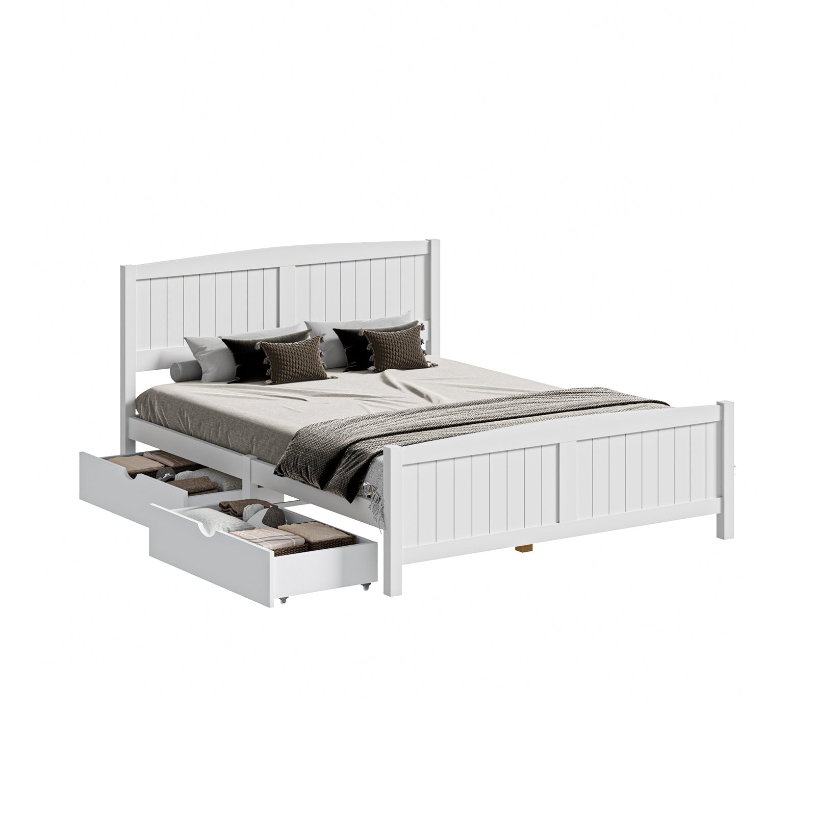 Oikiture Wooden Bed Frame Quenn Double King Single Base with Drawers White META - Sunyee