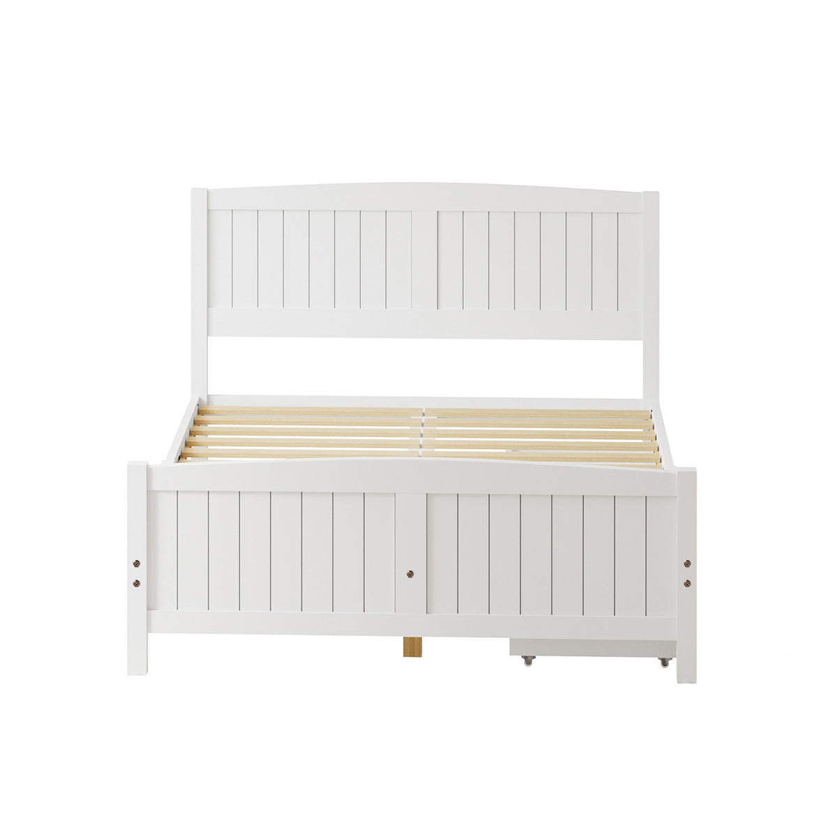 Oikiture Wooden Bed Frame Double Size Base with Trundle Storage Drawers White
