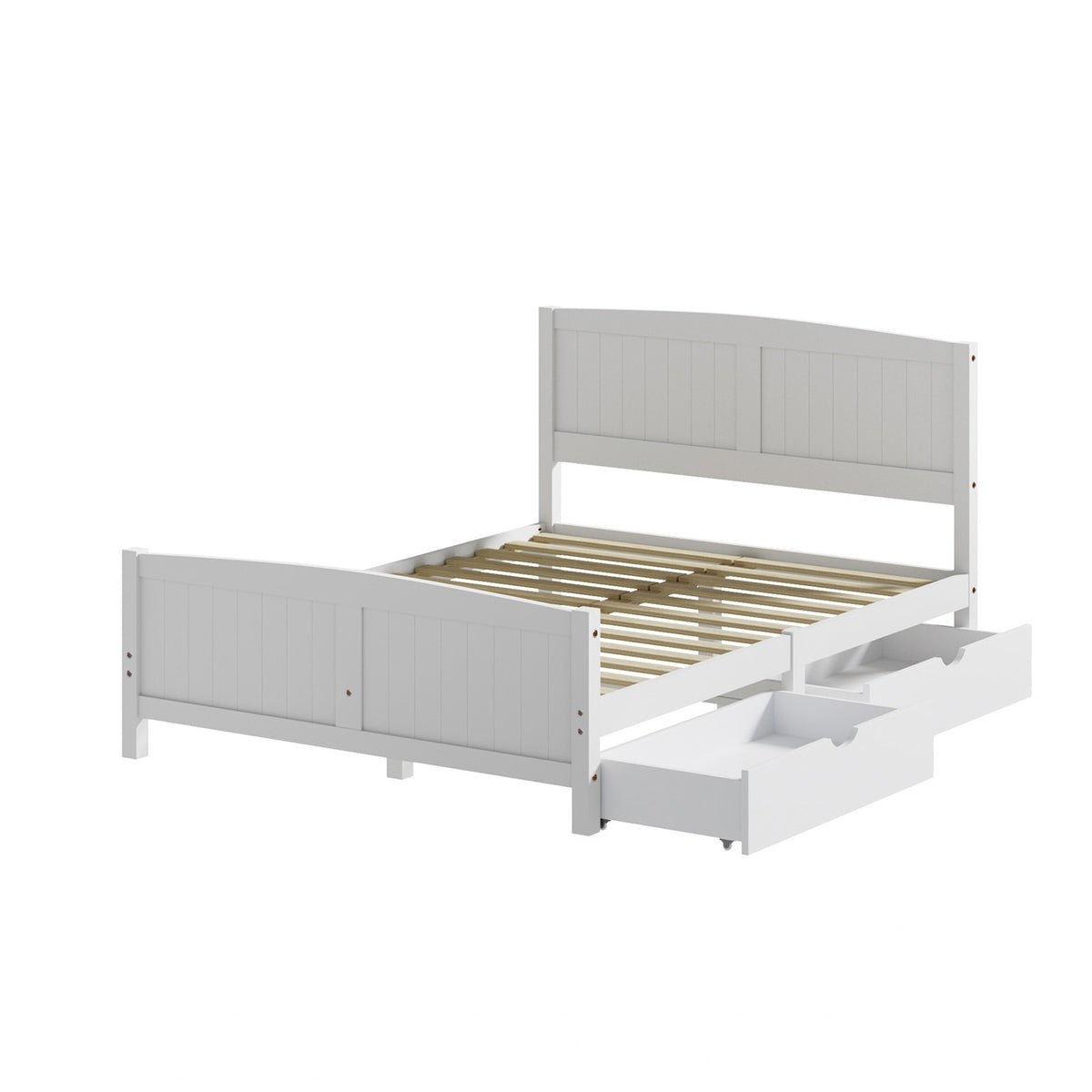 Oikiture Wooden Bed Frame Double Size Base with Trundle Storage Drawers White