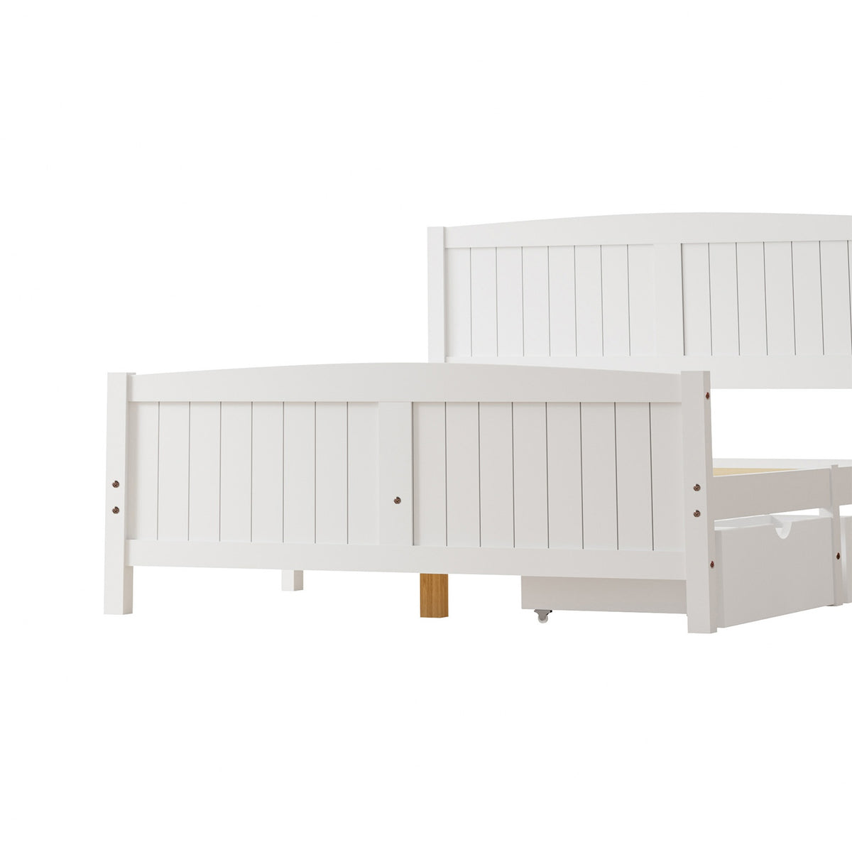 Oikiture Wooden Bed Frame Double Size Base with Trundle Storage Drawers White