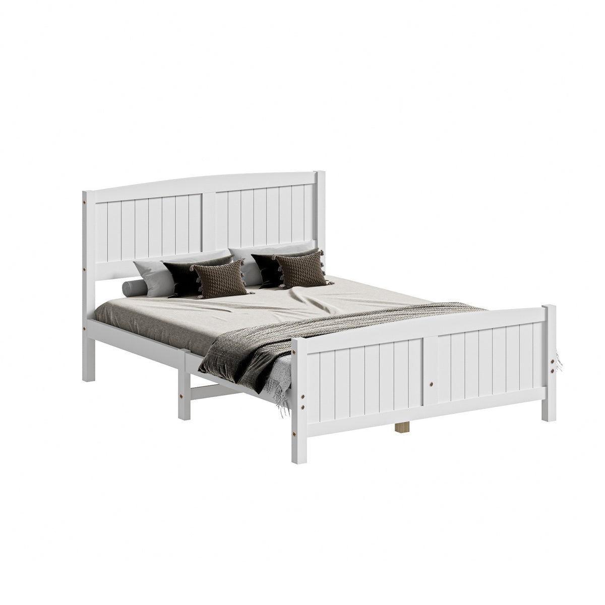 Oikiture Bed Frame Double Size Wooden Base Timber Platform White
