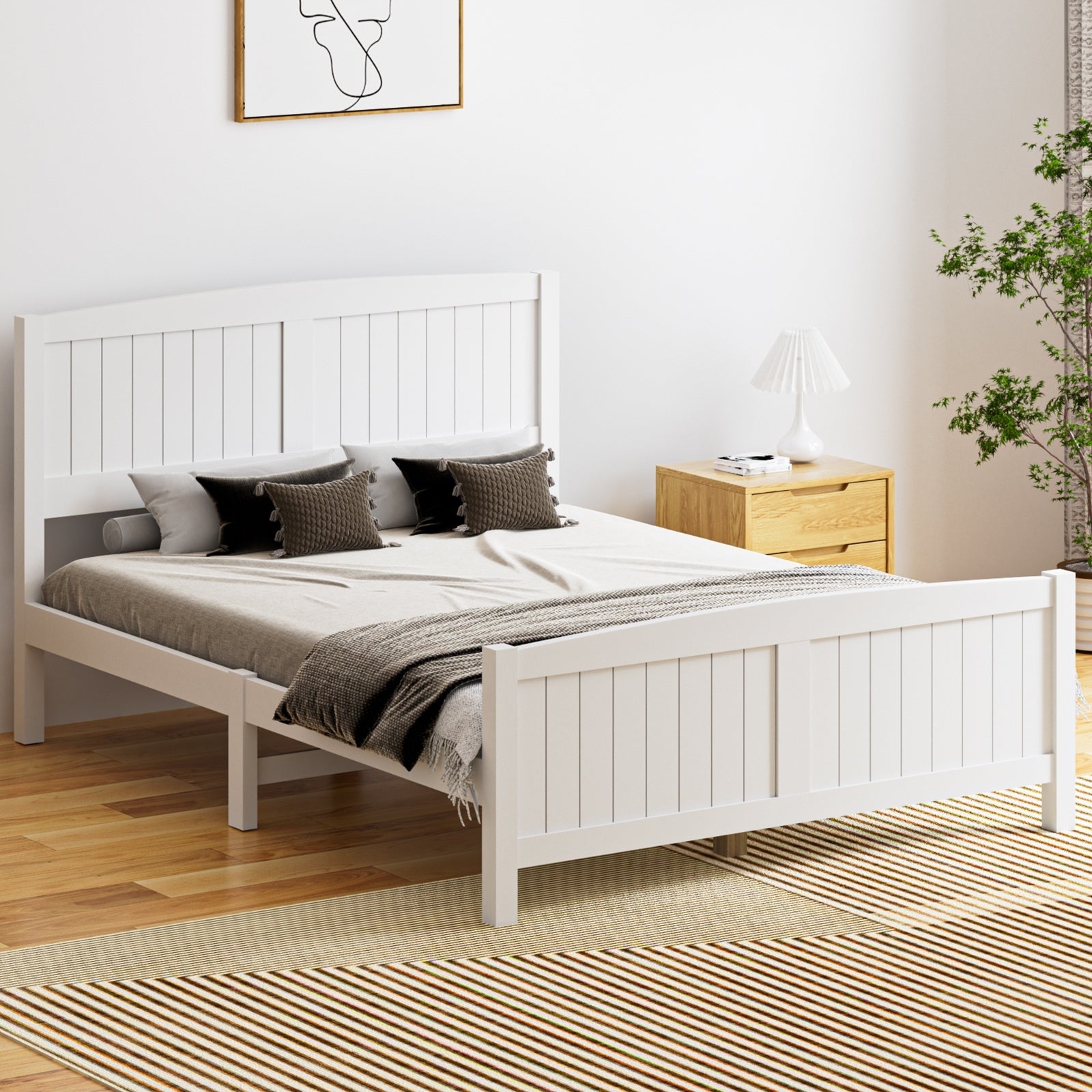 Oikiture Bed Frame Double Size Wooden Base Timber Platform White - Sunyee