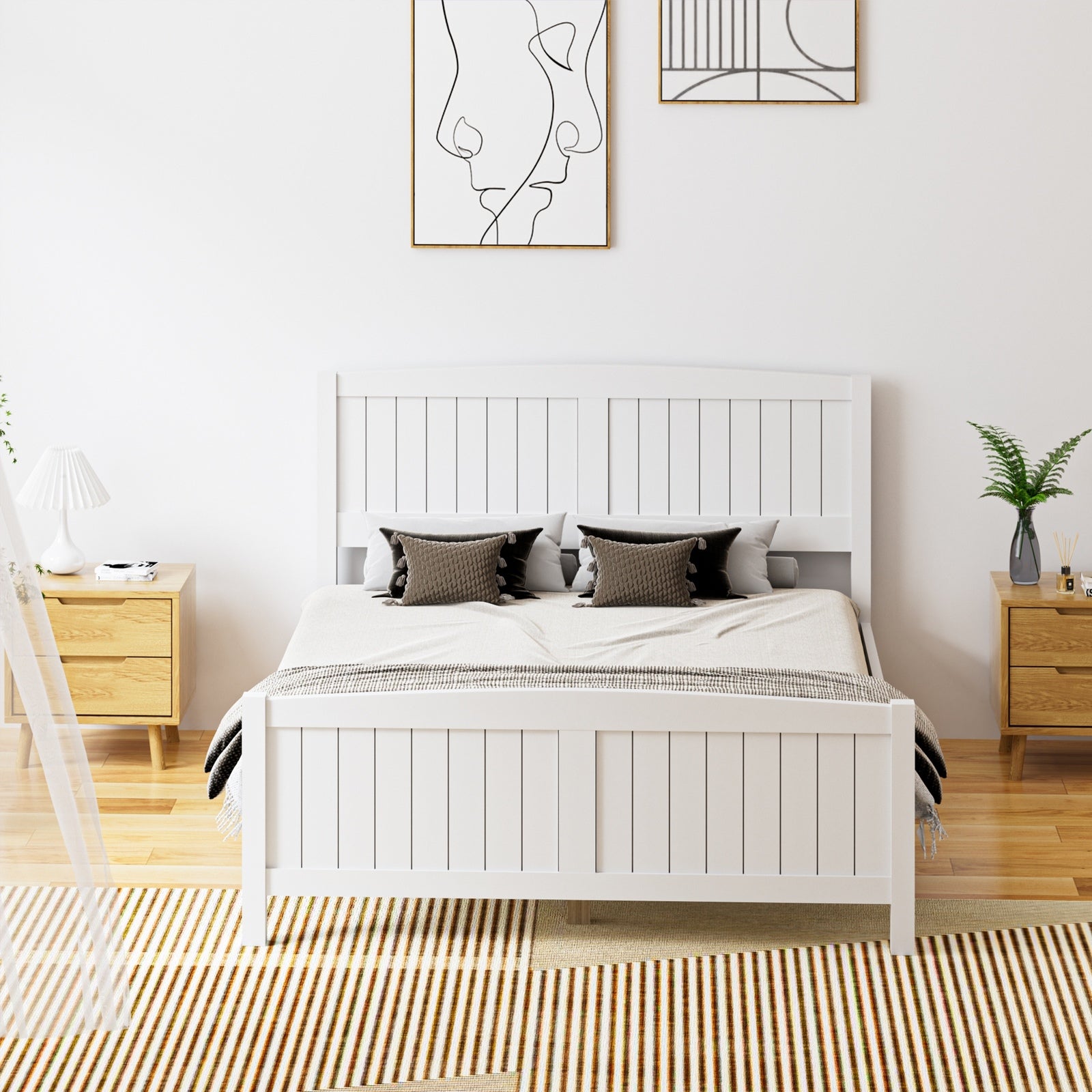 Oikiture Bed Frame Double Size Wooden Base Timber Platform White - Sunyee
